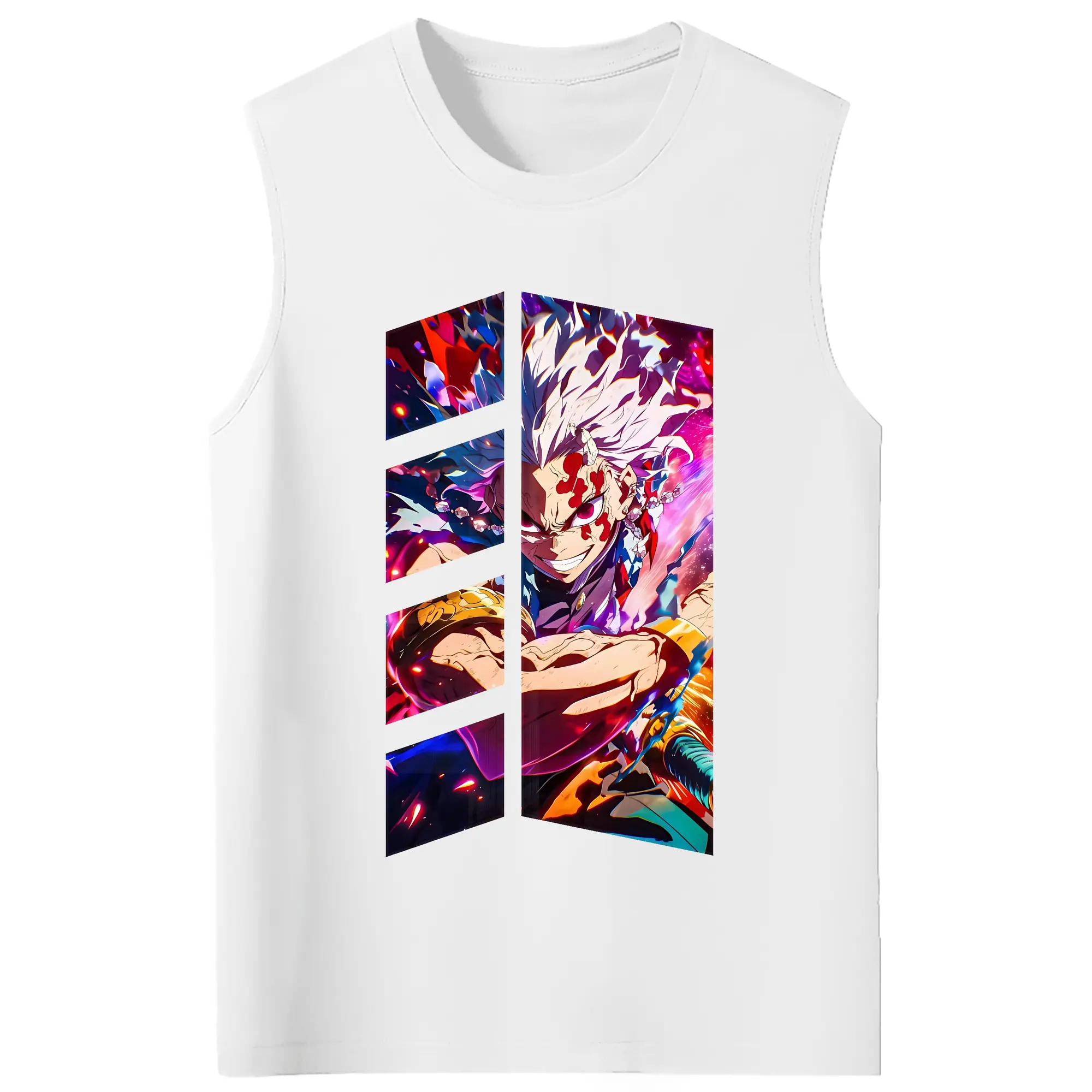 鬼滅の刃 グッズ,宇髄 天元 - コットン100％ タンクトップ ・ フロントプリント ・ タイトフィット ・ 快適 通気性 ・ スポーツ カジュアル 散歩用