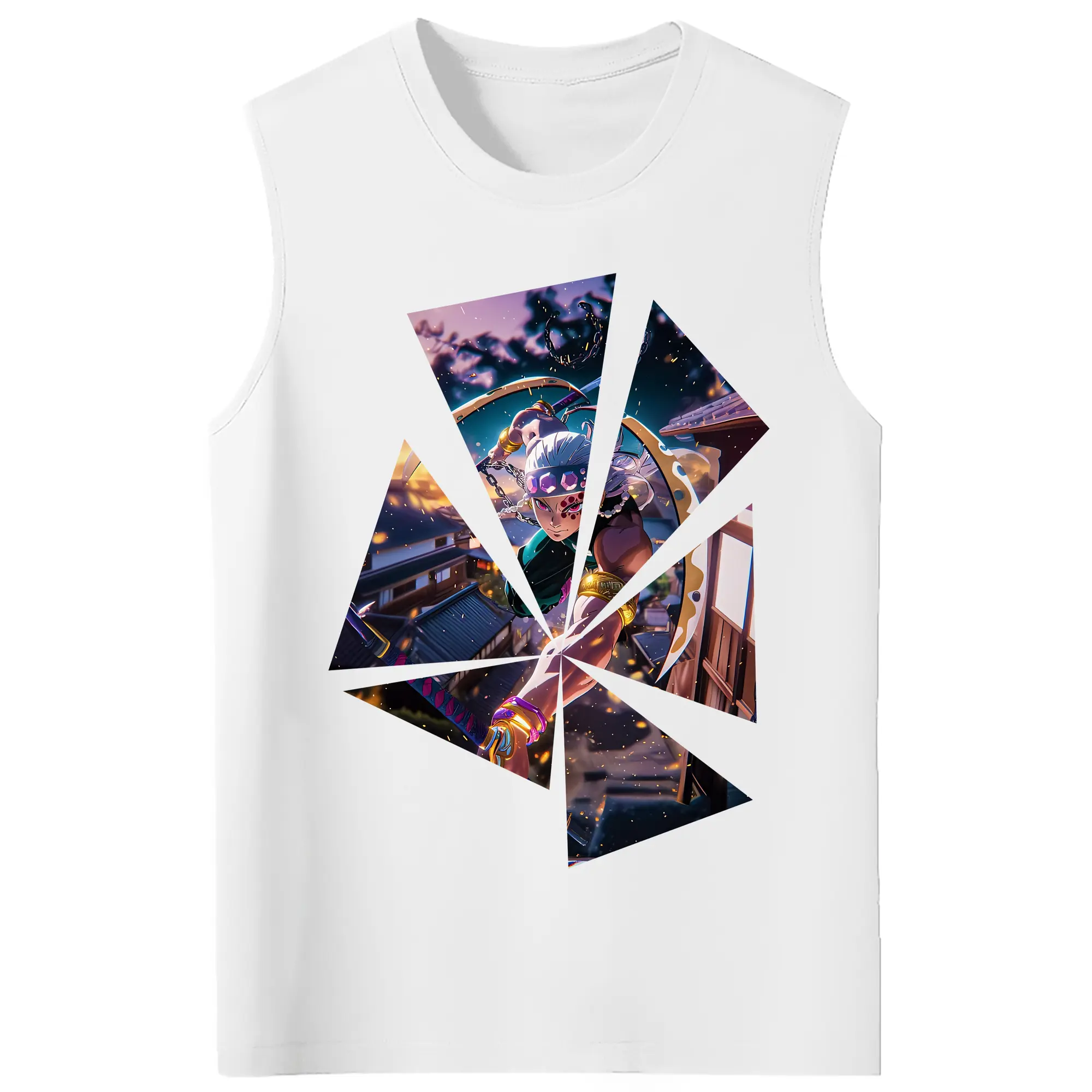 鬼滅の刃 グッズ,宇髄 天元 - コットン100％ タンクトップ ・ フロントプリント ・ タイトフィット ・ 快適 通気性 ・ スポーツ カジュアル 散歩用