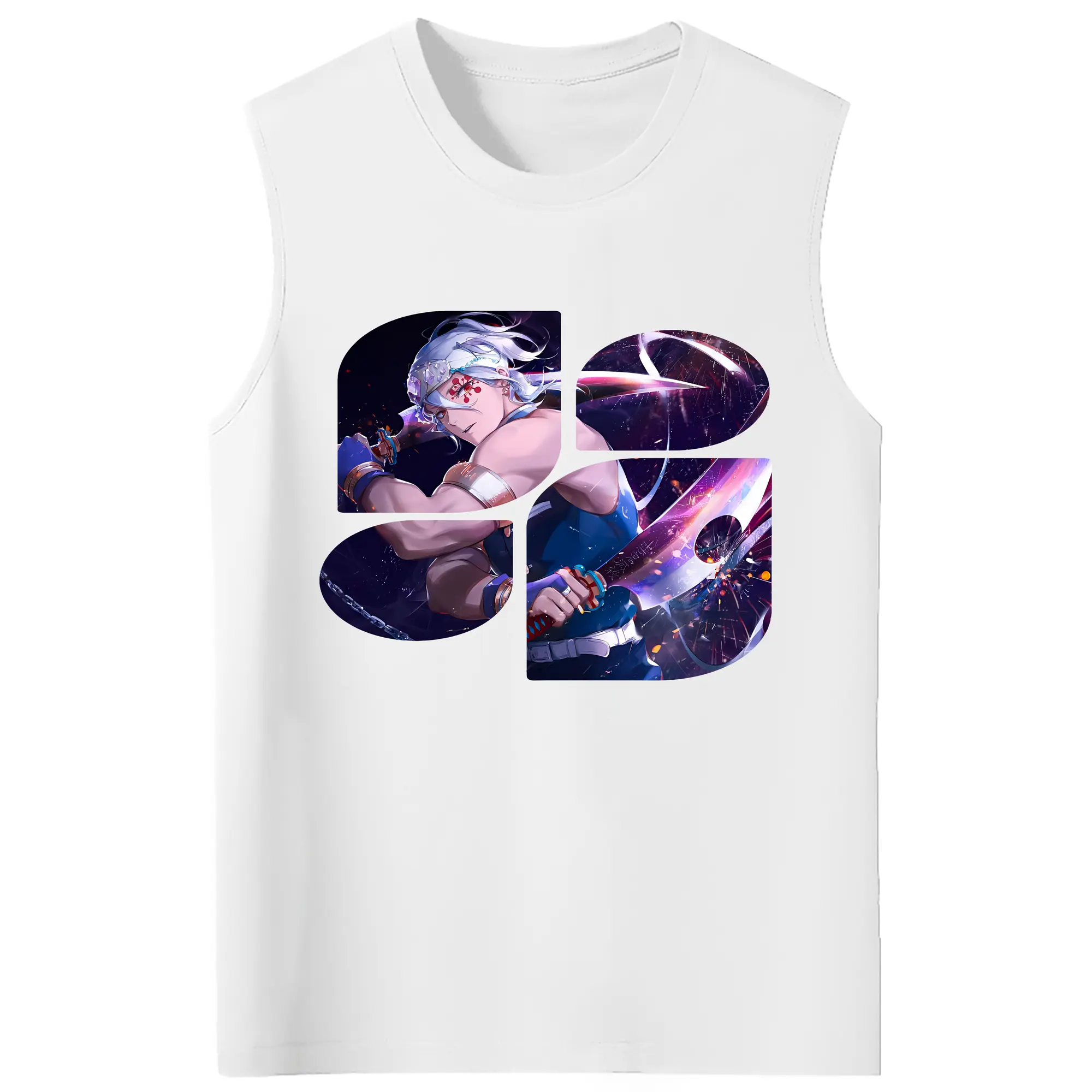 鬼滅の刃 グッズ,宇髄 天元 - コットン100％ タンクトップ ・ フロントプリント ・ タイトフィット ・ 快適 通気性 ・ スポーツ カジュアル 散歩用