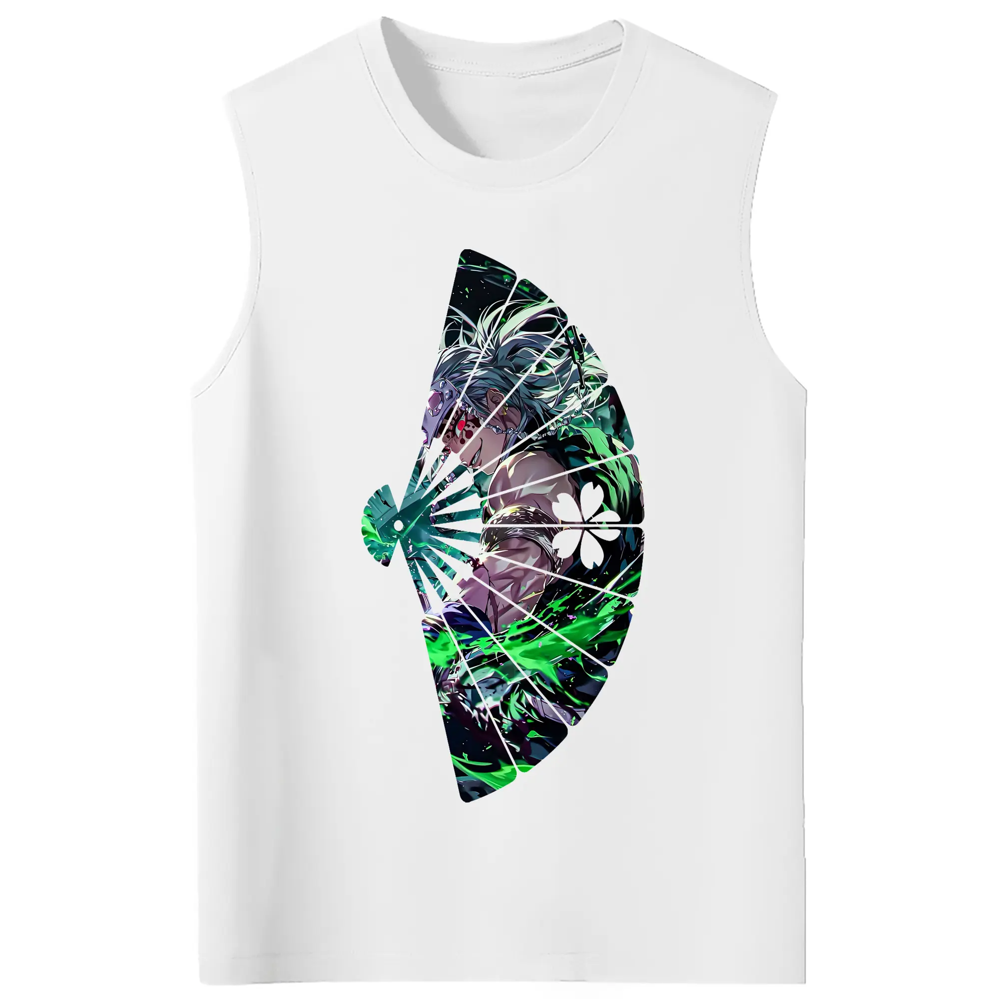 鬼滅の刃 グッズ,宇髄 天元 - コットン100％ タンクトップ ・ フロントプリント ・ タイトフィット ・ 快適 通気性 ・ スポーツ カジュアル 散歩用