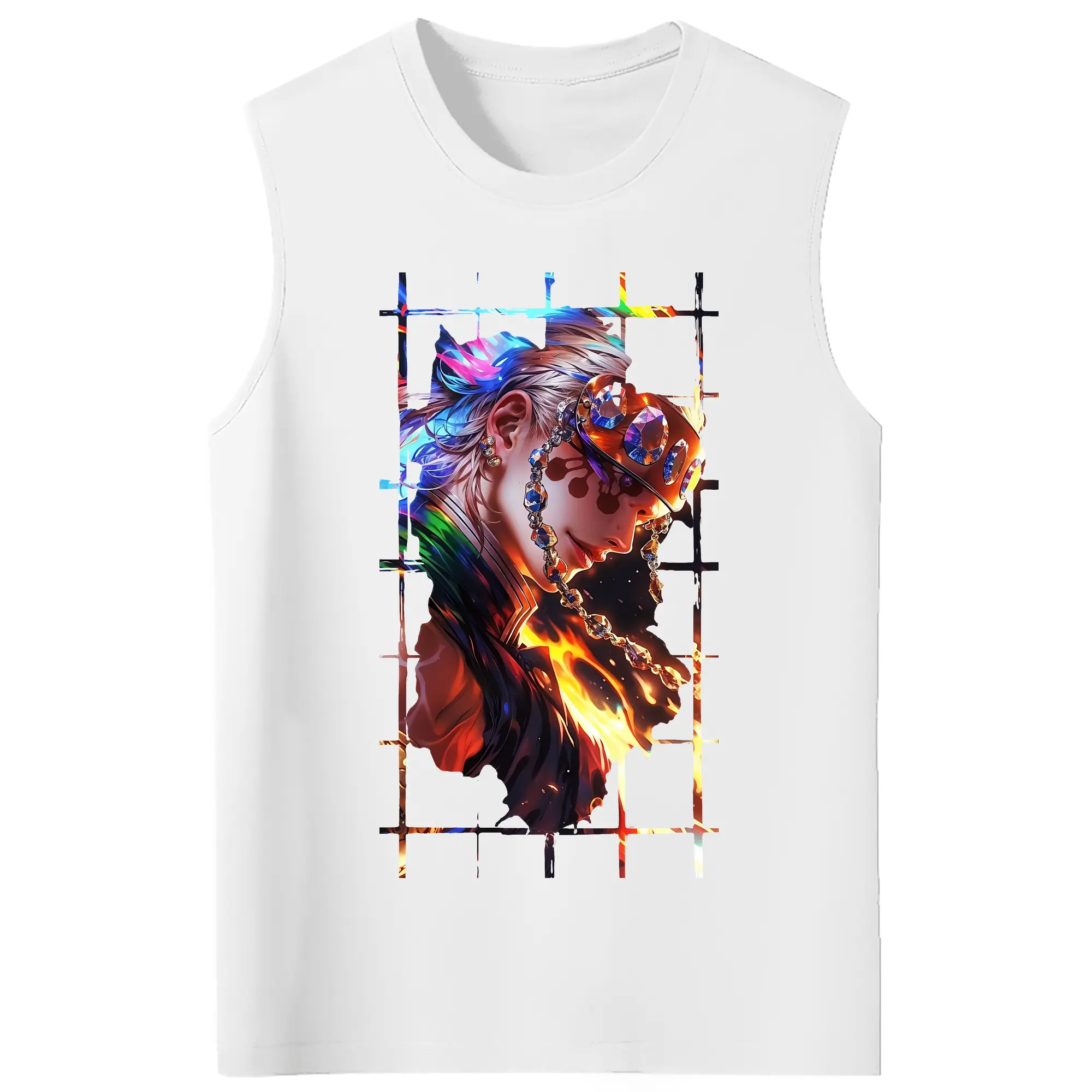 鬼滅の刃 グッズ,宇髄 天元 - コットン100％ タンクトップ ・ フロントプリント ・ タイトフィット ・ 快適 通気性 ・ スポーツ カジュアル 散歩用