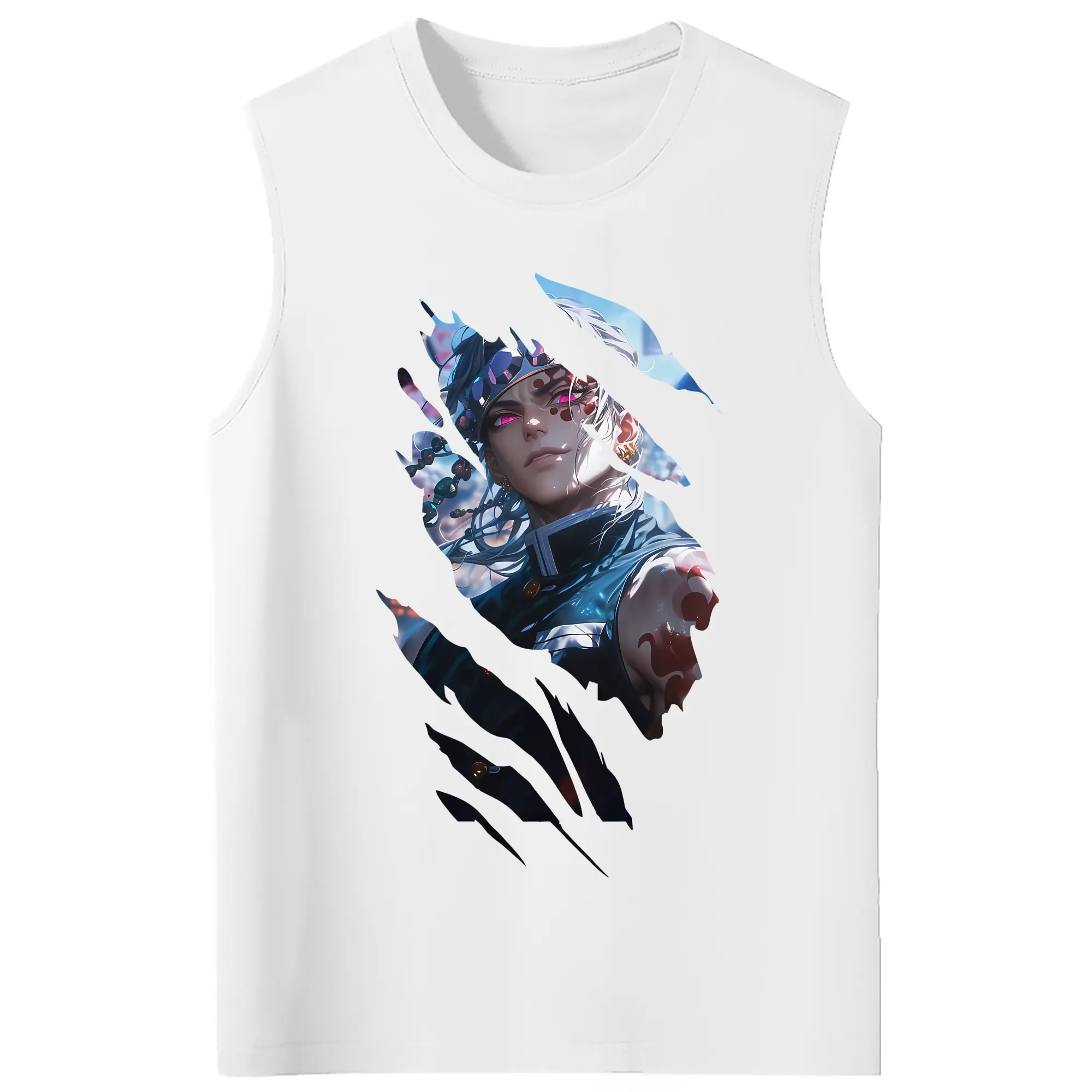 鬼滅の刃 グッズ,宇髄 天元 - コットン100％ タンクトップ ・ フロントプリント ・ タイトフィット ・ 快適 通気性 ・ スポーツ カジュアル 散歩用