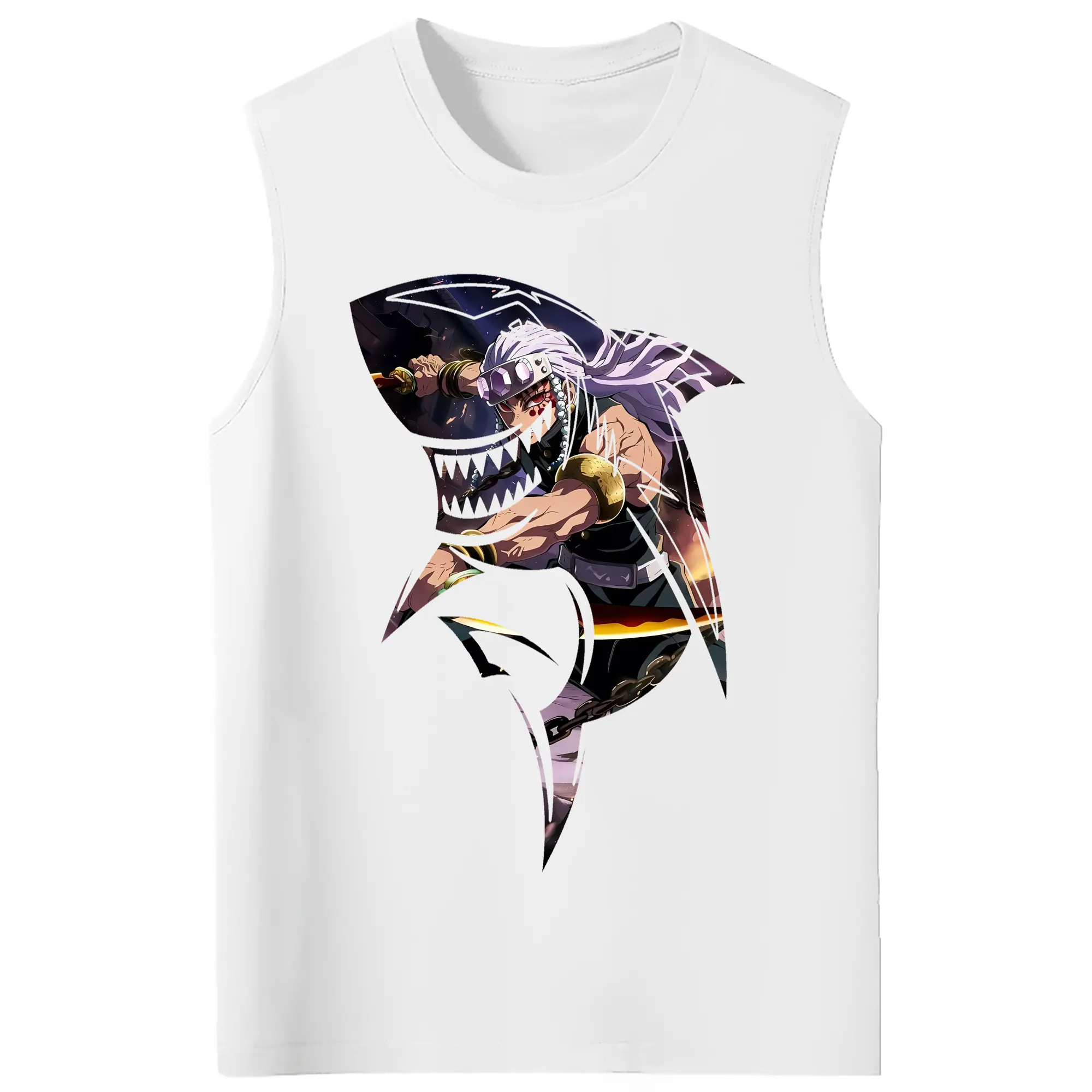 鬼滅の刃 グッズ,宇髄 天元 - コットン100％ タンクトップ ・ フロントプリント ・ タイトフィット ・ 快適 通気性 ・ スポーツ カジュアル 散歩用