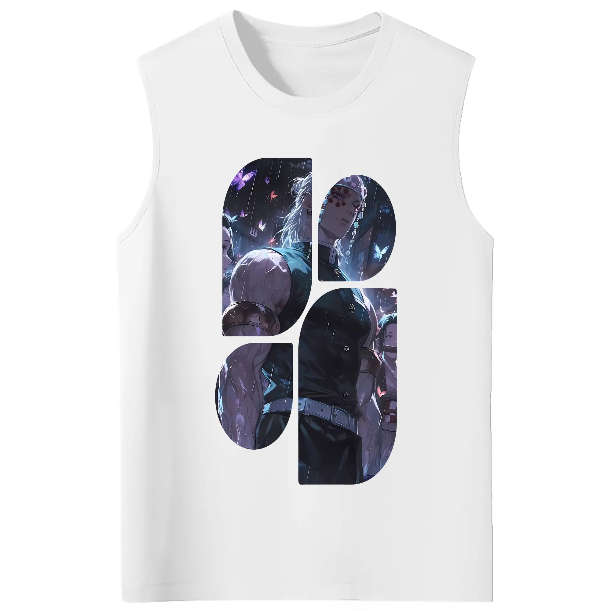 鬼滅の刃 グッズ,宇髄 天元 - コットン100％ タンクトップ ・ フロントプリント ・ タイトフィット ・ 快適 通気性 ・ スポーツ カジュアル 散歩用