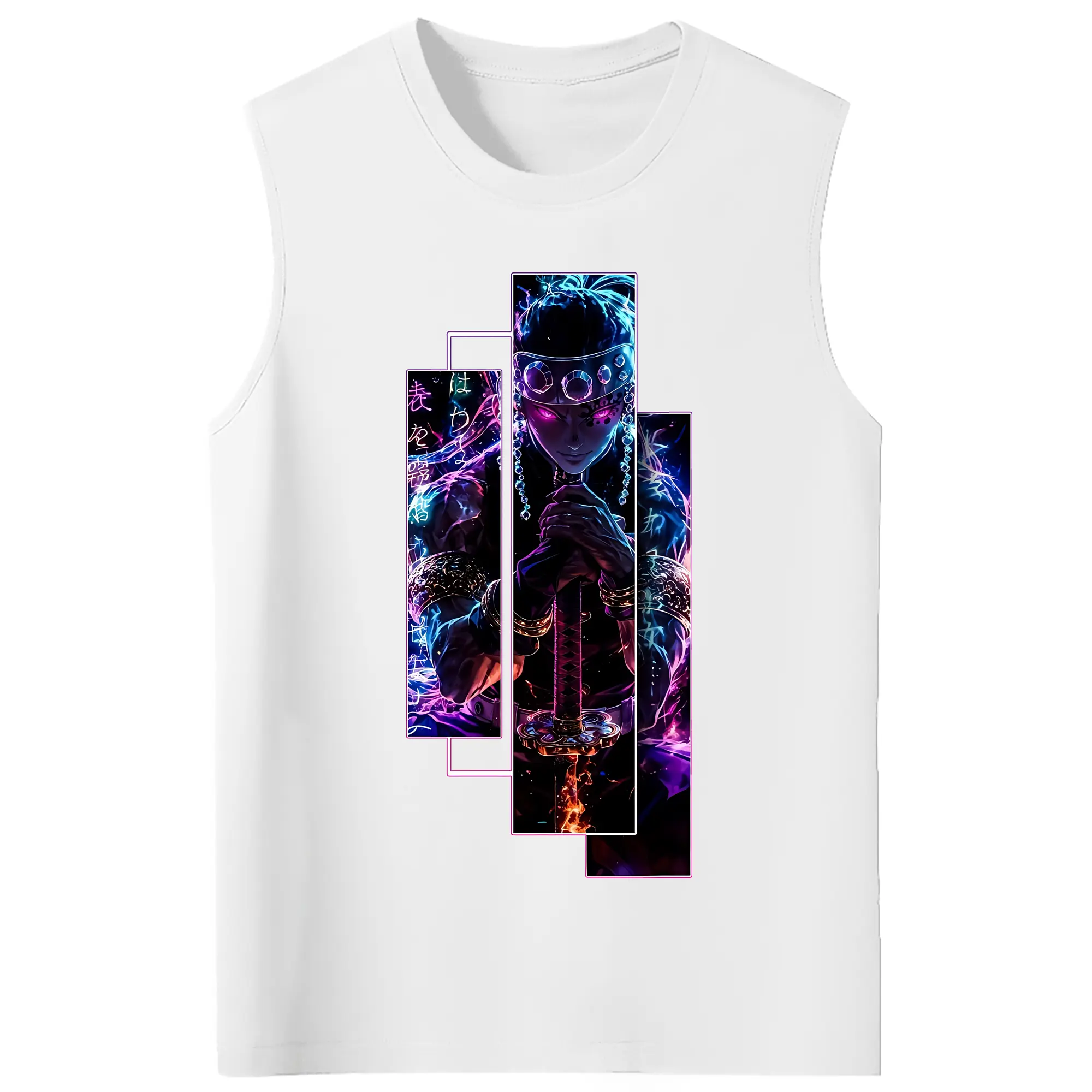 鬼滅の刃 グッズ,宇髄 天元 - コットン100％ タンクトップ ・ フロントプリント ・ タイトフィット ・ 快適 通気性 ・ スポーツ カジュアル 散歩用