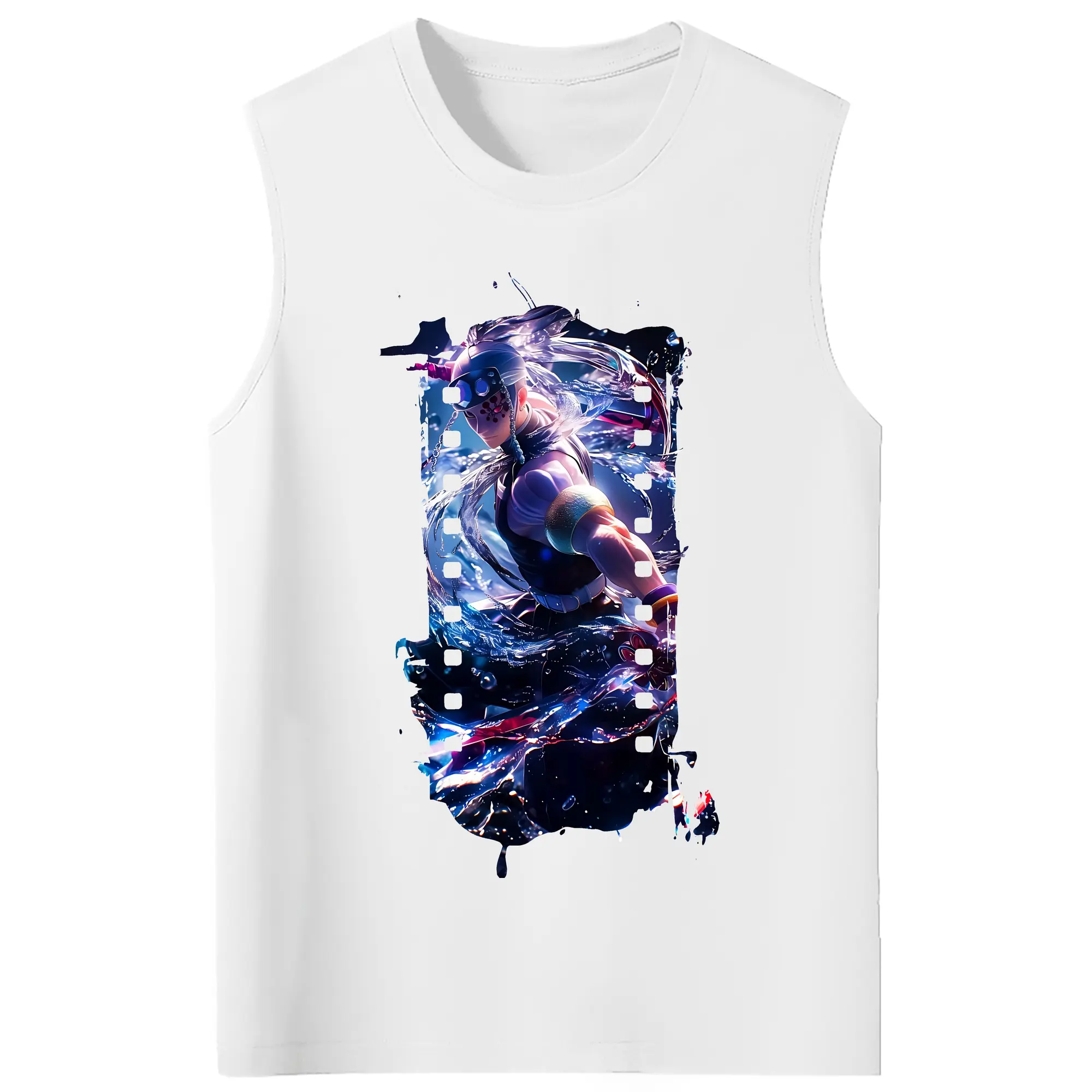 鬼滅の刃 グッズ,宇髄 天元 - コットン100％ タンクトップ ・ フロントプリント ・ タイトフィット ・ 快適 通気性 ・ スポーツ カジュアル 散歩用