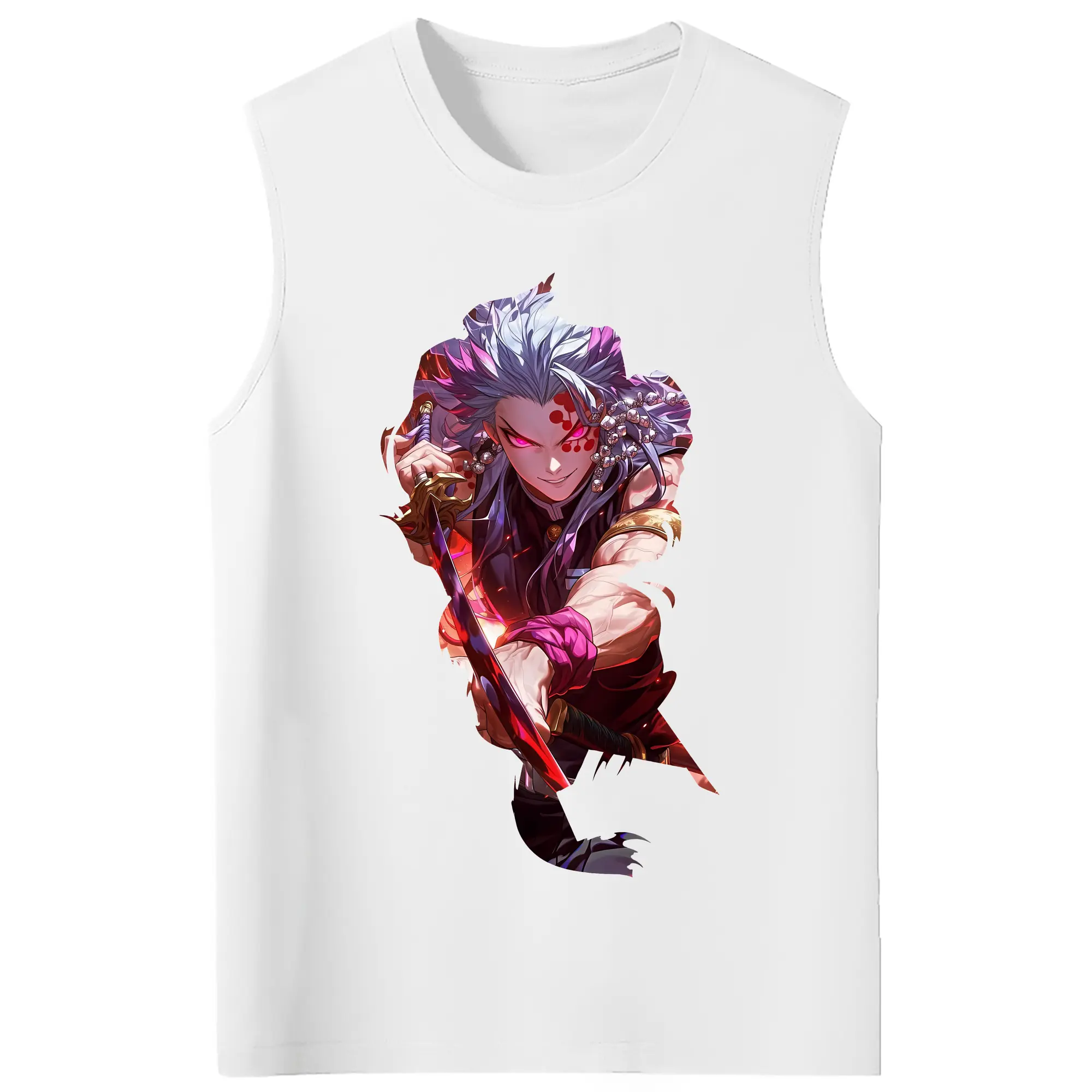 鬼滅の刃 グッズ,宇髄 天元 - コットン100％ タンクトップ ・ フロントプリント ・ タイトフィット ・ 快適 通気性 ・ スポーツ カジュアル 散歩用