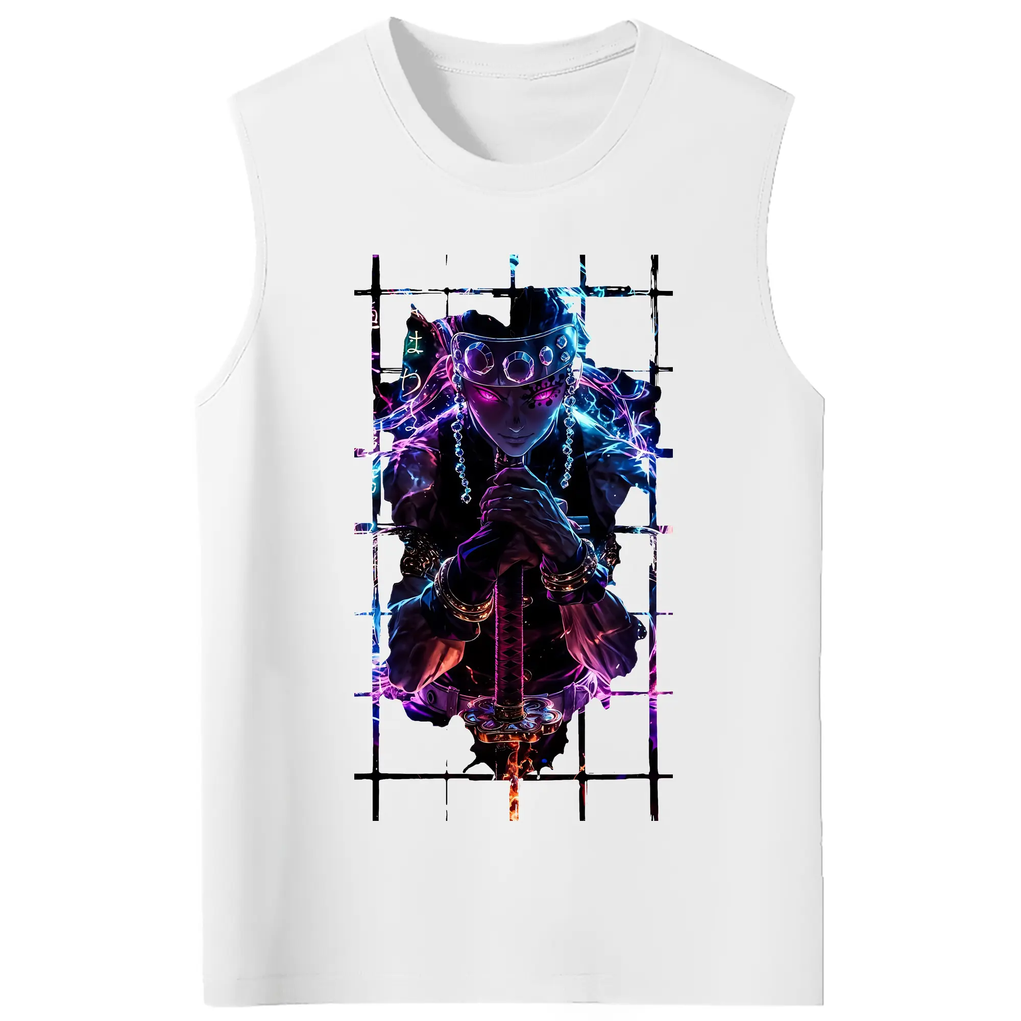 鬼滅の刃 グッズ,宇髄 天元 - コットン100％ タンクトップ ・ フロントプリント ・ タイトフィット ・ 快適 通気性 ・ スポーツ カジュアル 散歩用