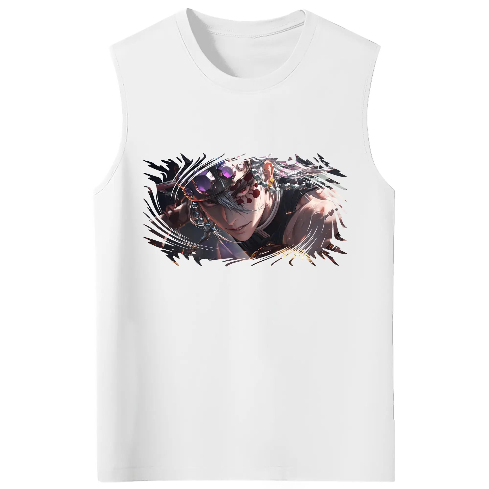 鬼滅の刃 グッズ,宇髄 天元 - コットン100％ タンクトップ ・ フロントプリント ・ タイトフィット ・ 快適 通気性 ・ スポーツ カジュアル 散歩用