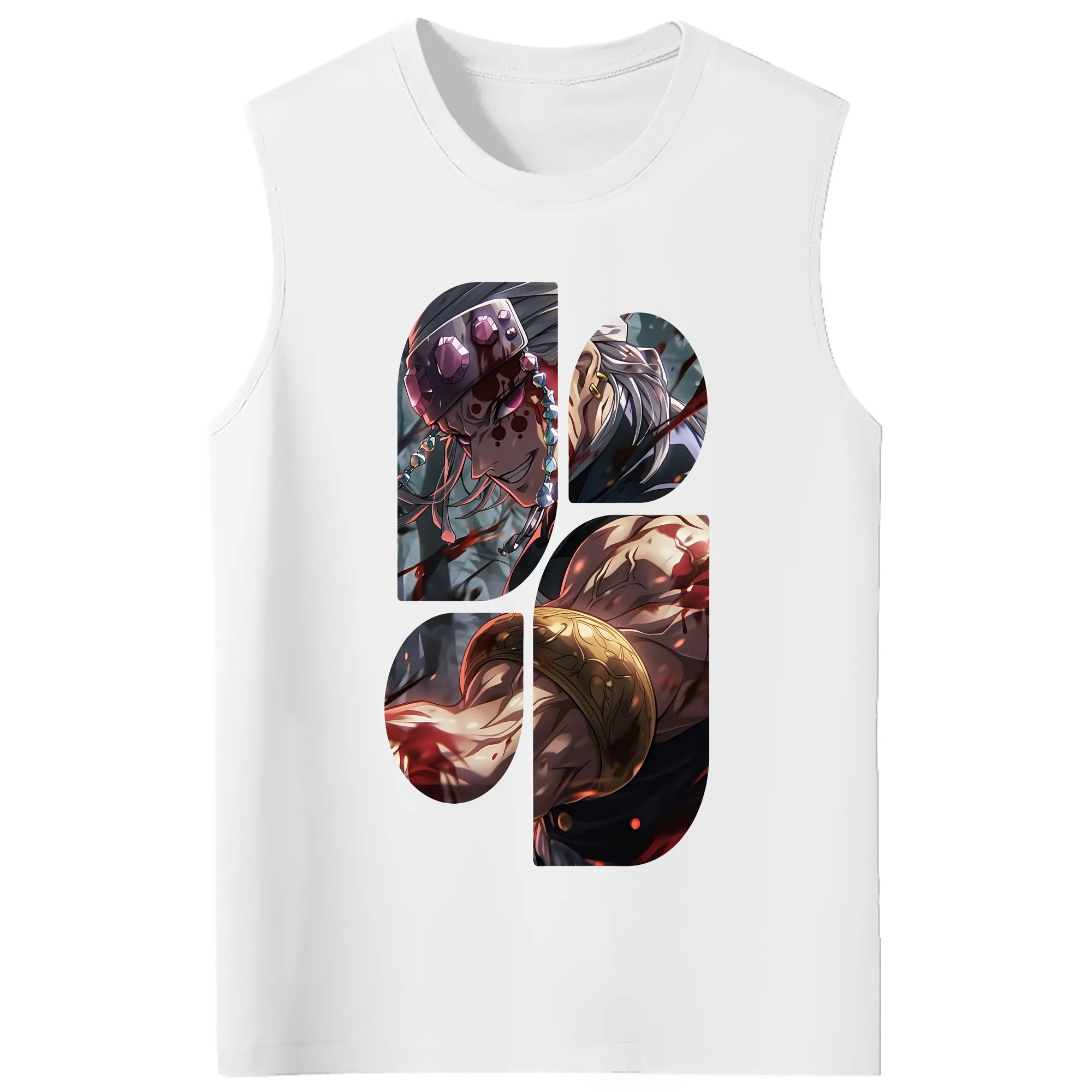 鬼滅の刃 グッズ,宇髄 天元 - コットン100％ タンクトップ ・ フロントプリント ・ タイトフィット ・ 快適 通気性 ・ スポーツ カジュアル 散歩用