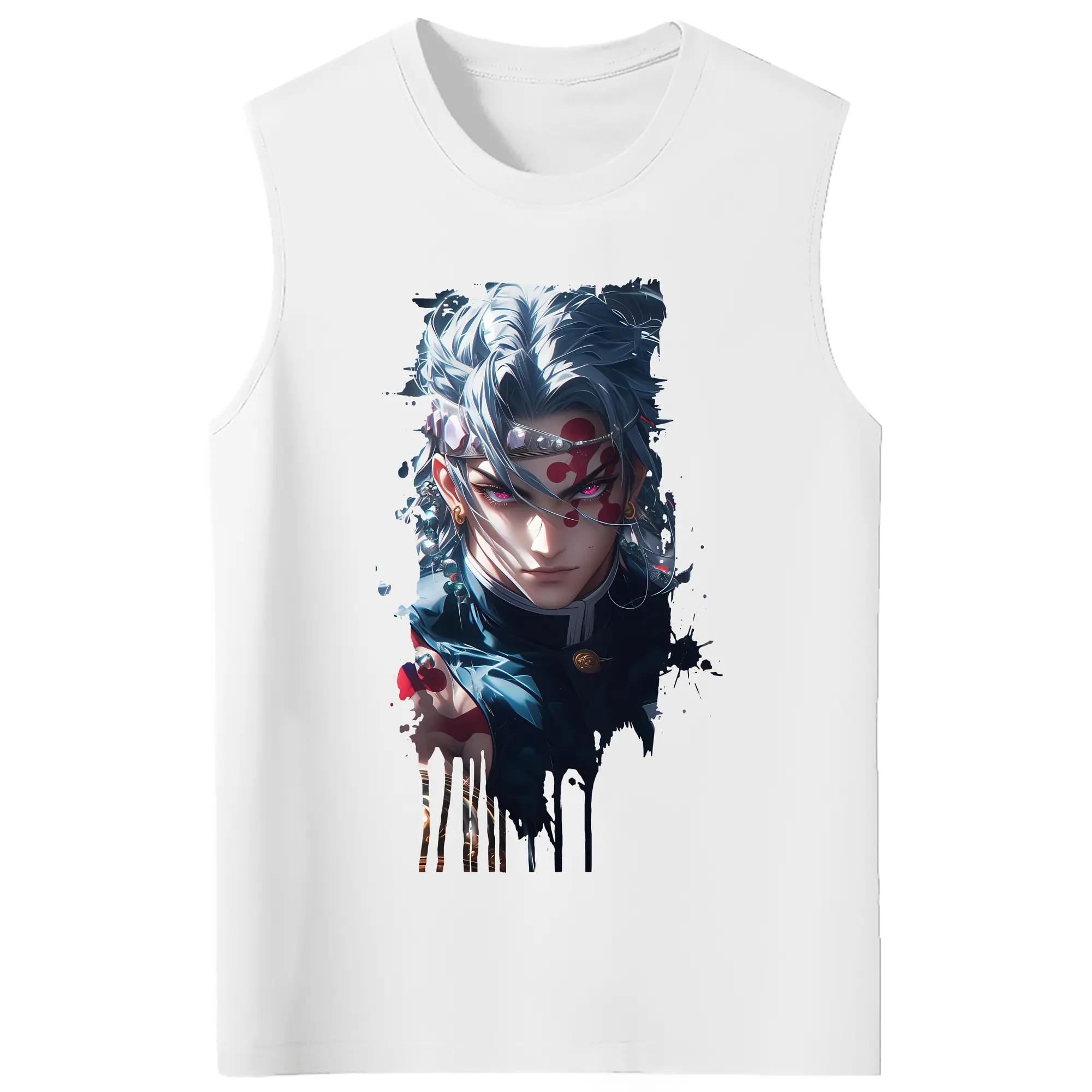 鬼滅の刃 グッズ,宇髄 天元 - コットン100％ タンクトップ ・ フロントプリント ・ タイトフィット ・ 快適 通気性 ・ スポーツ カジュアル 散歩用