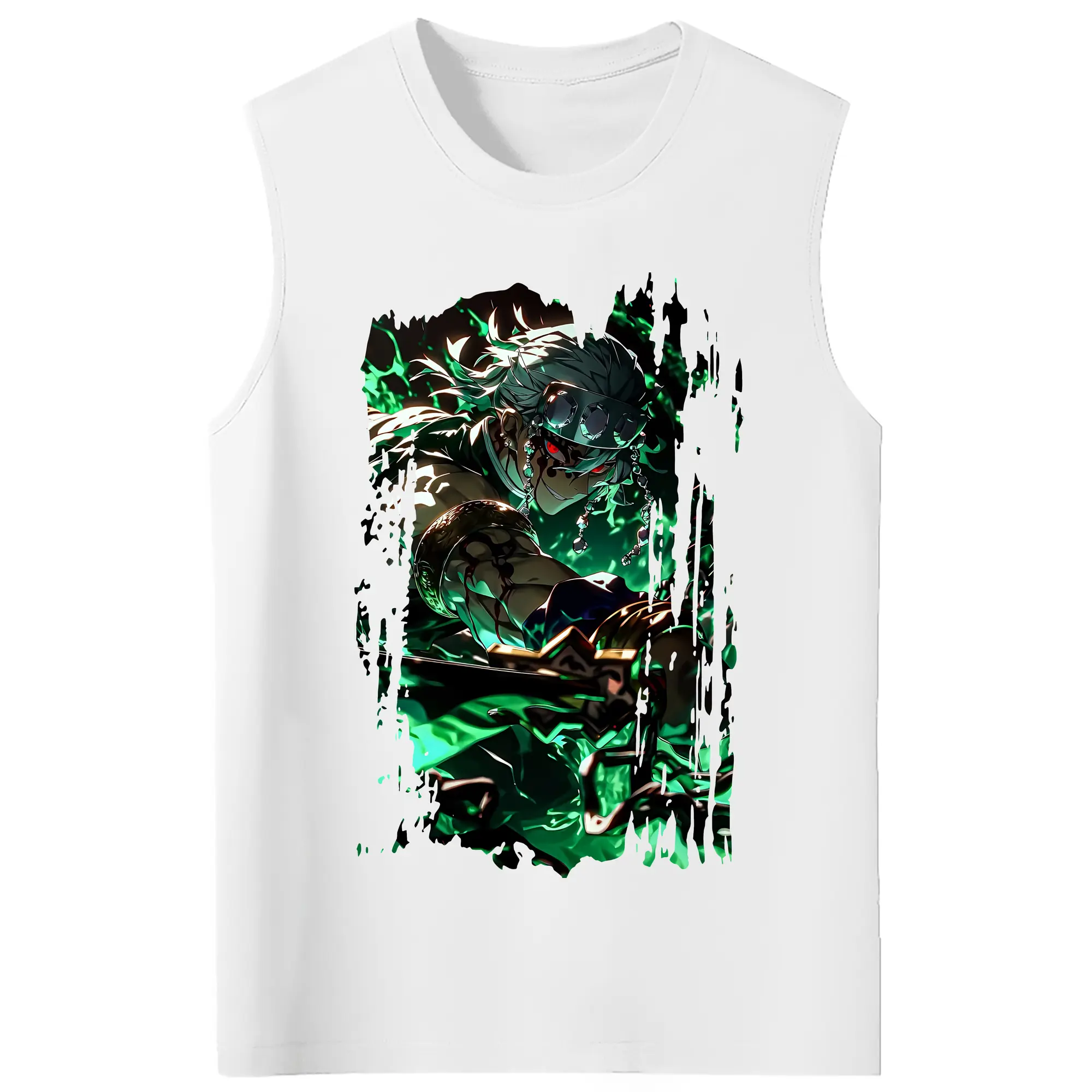 鬼滅の刃 グッズ,宇髄 天元 - コットン100％ タンクトップ ・ フロントプリント ・ タイトフィット ・ 快適 通気性 ・ スポーツ カジュアル 散歩用