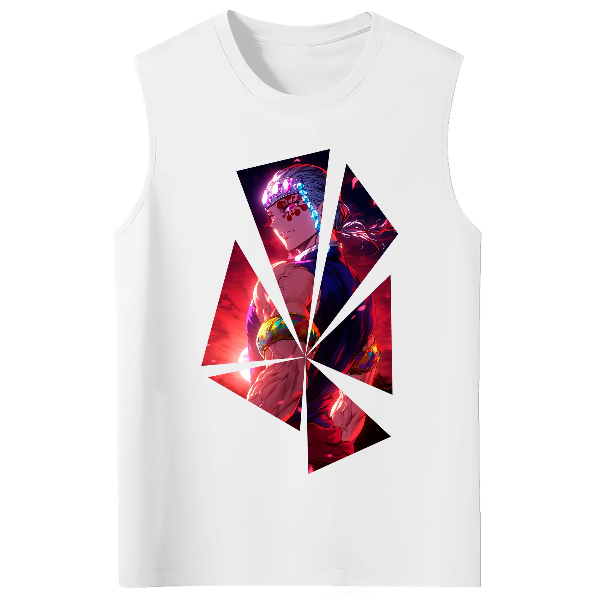 鬼滅の刃 グッズ,宇髄 天元 - コットン100％ タンクトップ ・ フロントプリント ・ タイトフィット ・ 快適 通気性 ・ スポーツ カジュアル 散歩用