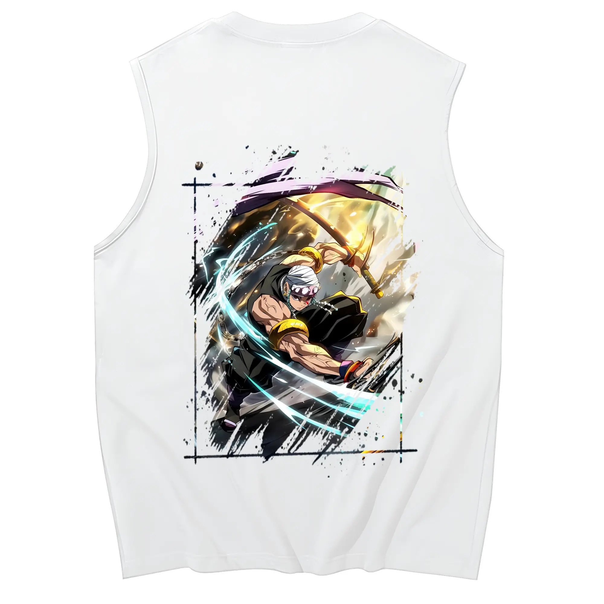 鬼滅の刃 グッズ,宇髄 天元 - コットン100％ タンクトップ ・ 背面プリント ・ タイトシルエット ・ 快適 通気性 ・ スポーツ カジュアル 散歩用
