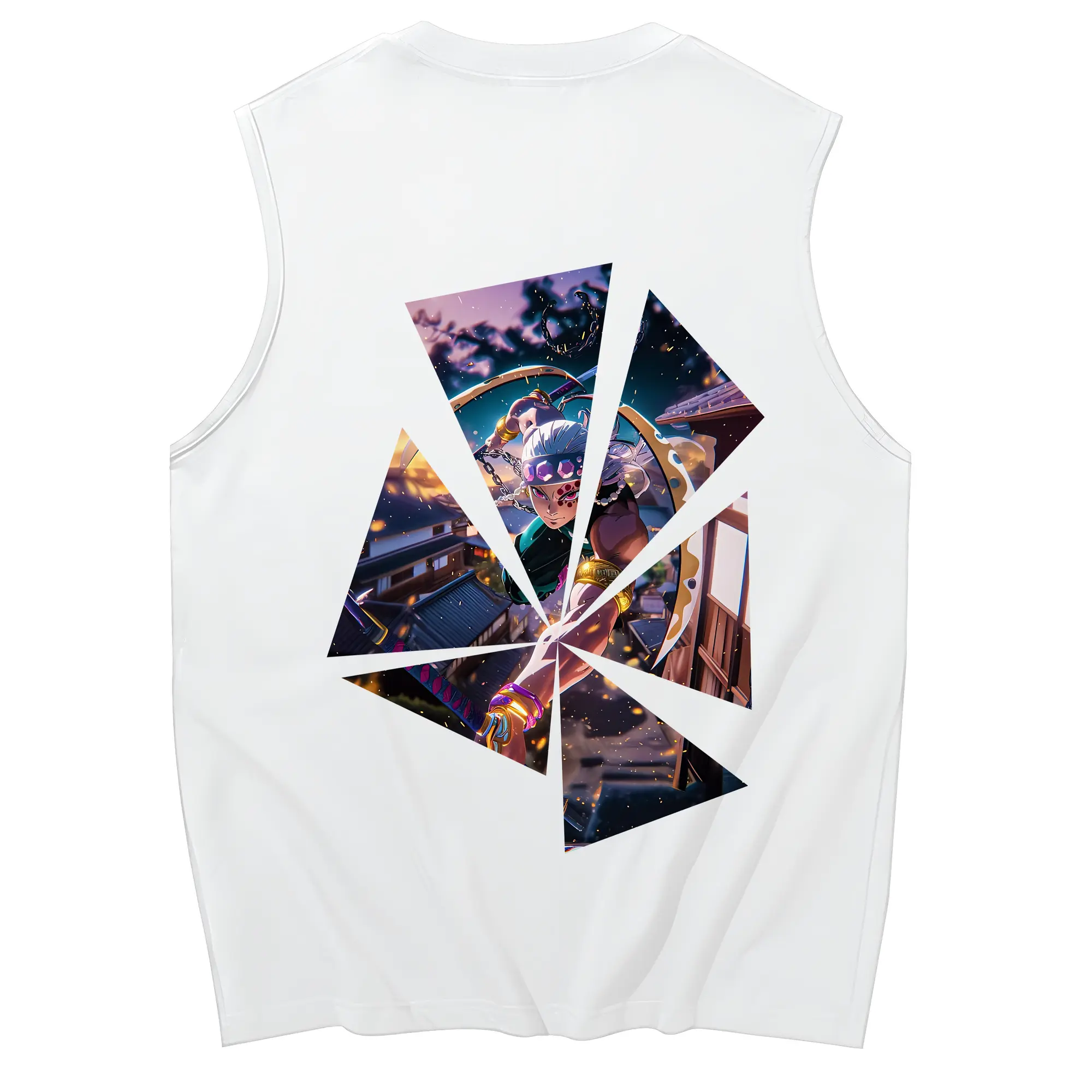 鬼滅の刃 グッズ,宇髄 天元 - コットン100％ タンクトップ ・ 背面プリント ・ タイトシルエット ・ 快適 通気性 ・ スポーツ カジュアル 散歩用