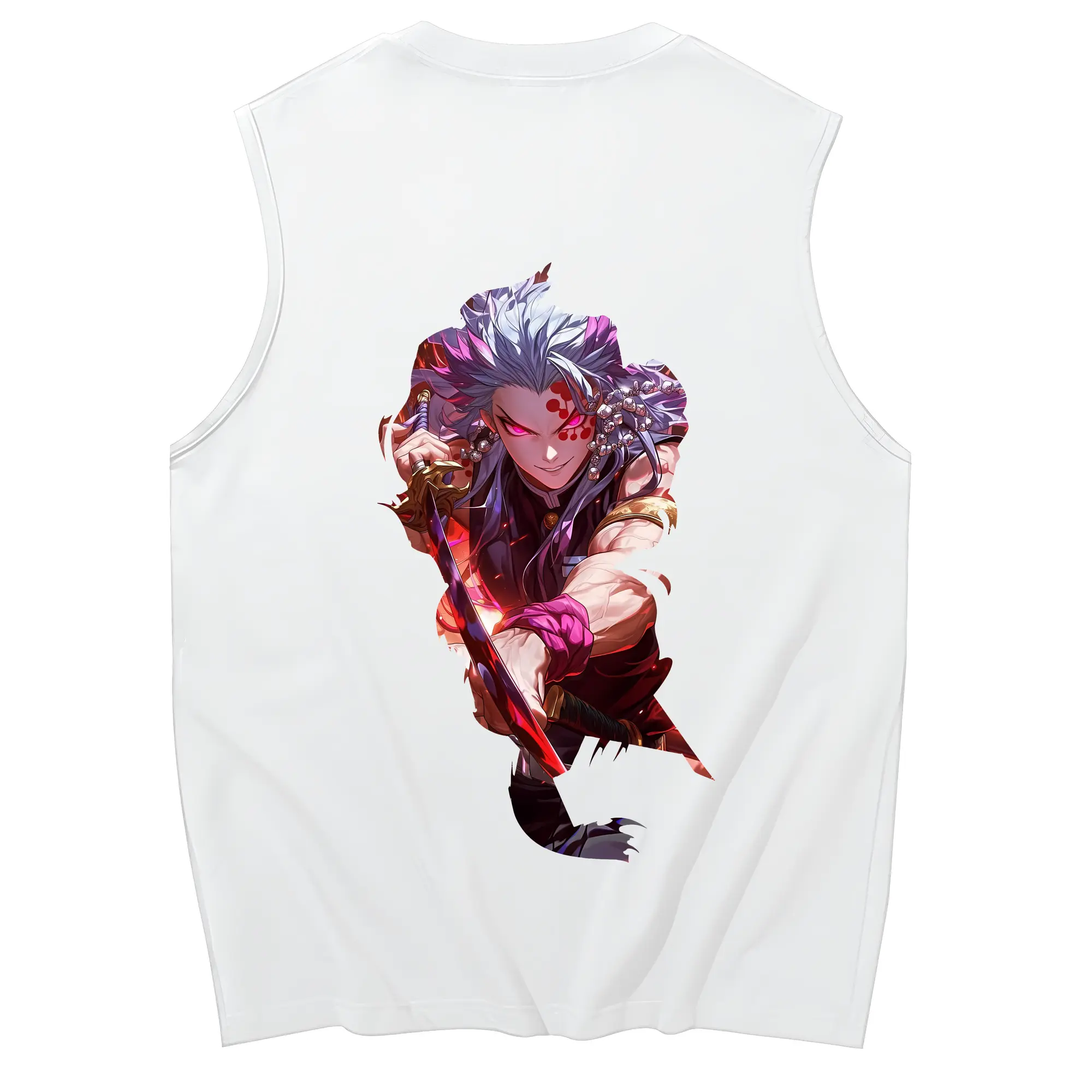 鬼滅の刃 グッズ,宇髄 天元 - コットン100％ タンクトップ ・ 背面プリント ・ タイトシルエット ・ 快適 通気性 ・ スポーツ カジュアル 散歩用