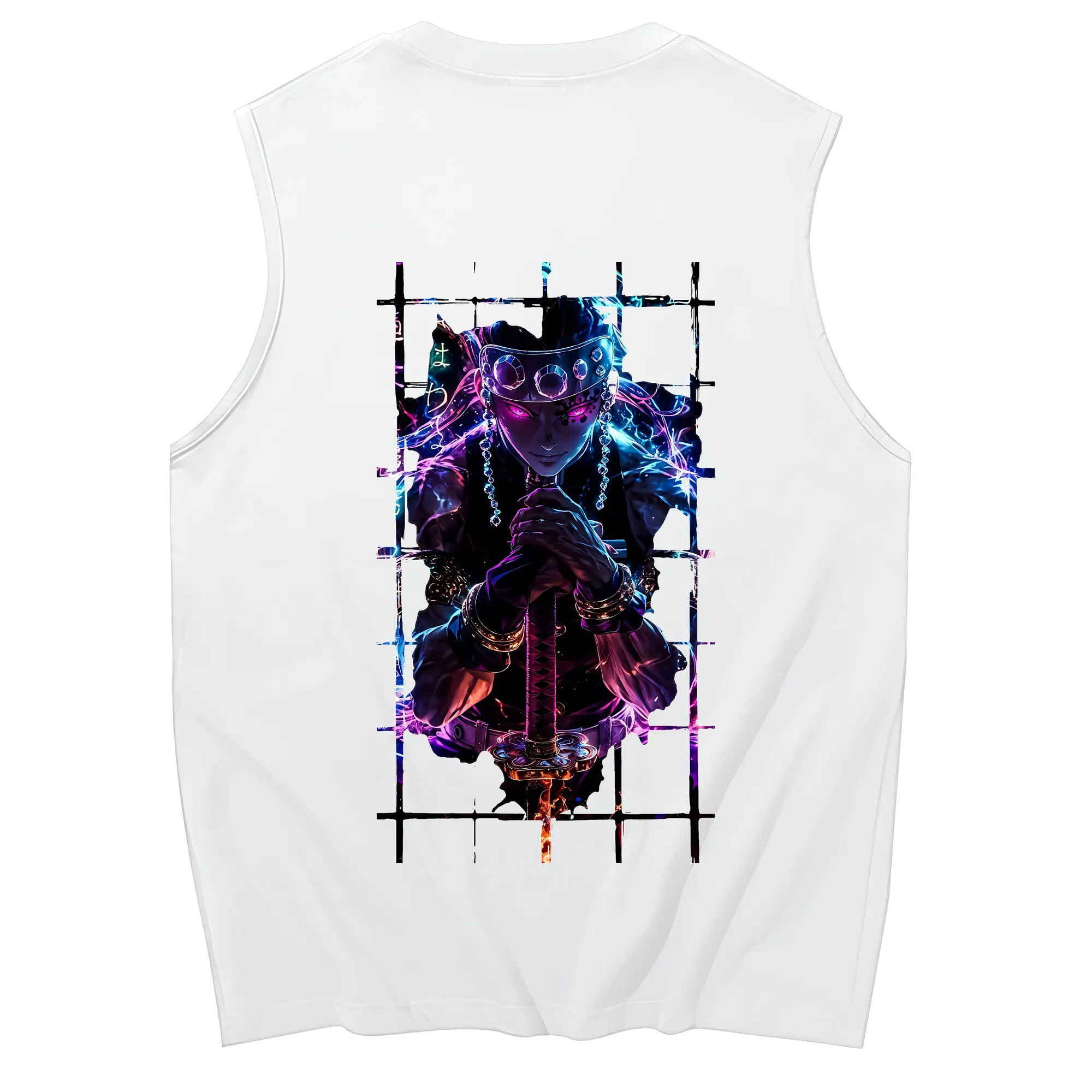 鬼滅の刃 グッズ,宇髄 天元 - コットン100％ タンクトップ ・ 背面プリント ・ タイトシルエット ・ 快適 通気性 ・ スポーツ カジュアル 散歩用