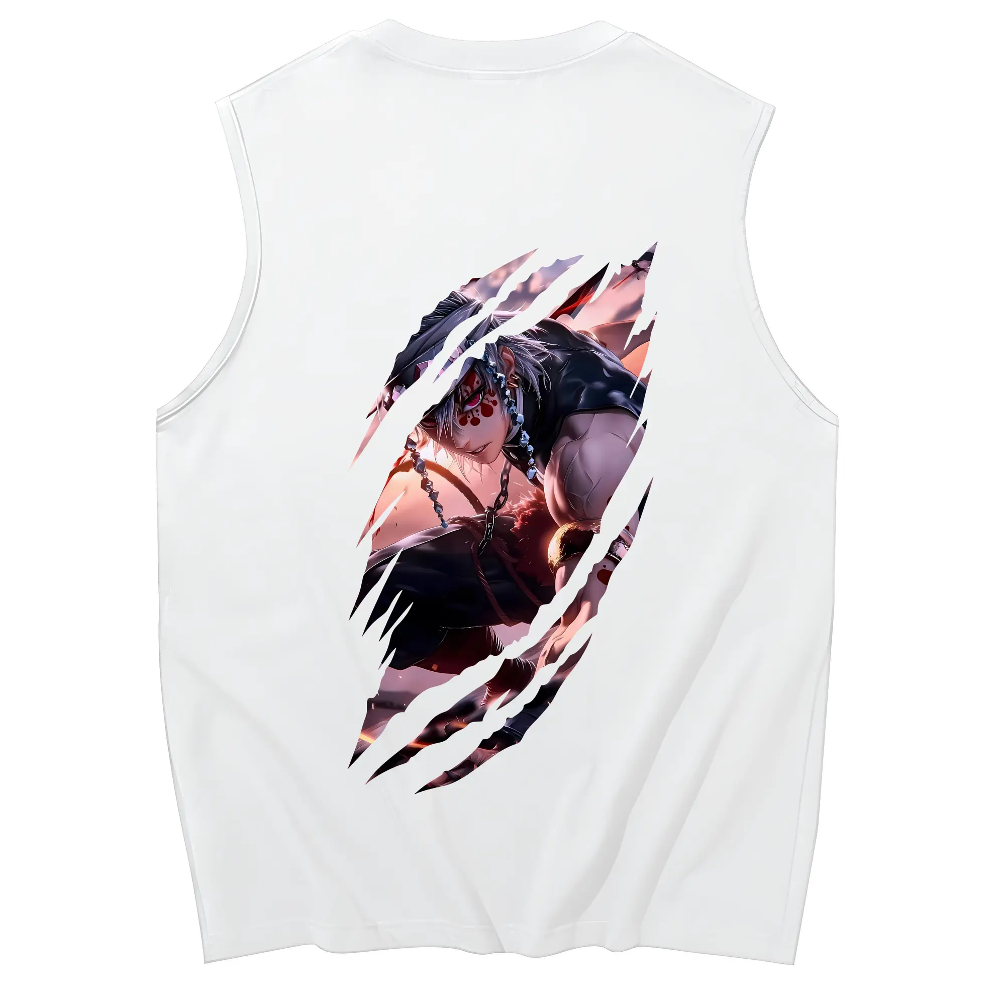 鬼滅の刃 グッズ,宇髄 天元 - コットン100％ タンクトップ ・ 背面プリント ・ タイトシルエット ・ 快適 通気性 ・ スポーツ カジュアル 散歩用