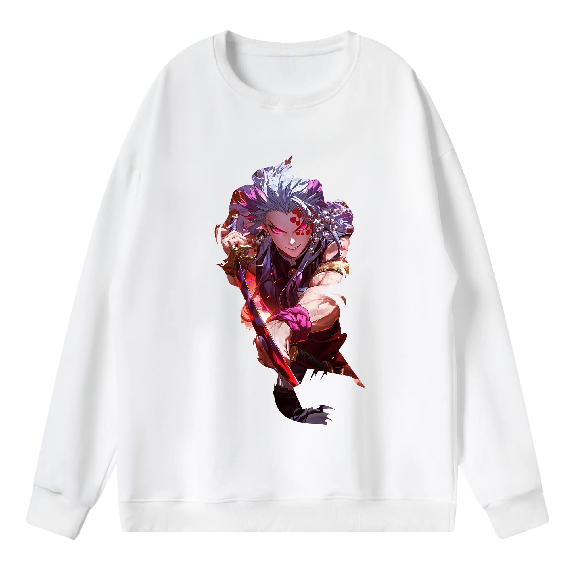 鬼滅の刃 グッズ,宇髄 天元 - 薄手 クルーネック スウェット 裏毛260g · ポリエステル 春秋向け カジュアル 男女兼用 · トレーナー デイリー スポーツ 散歩に最適