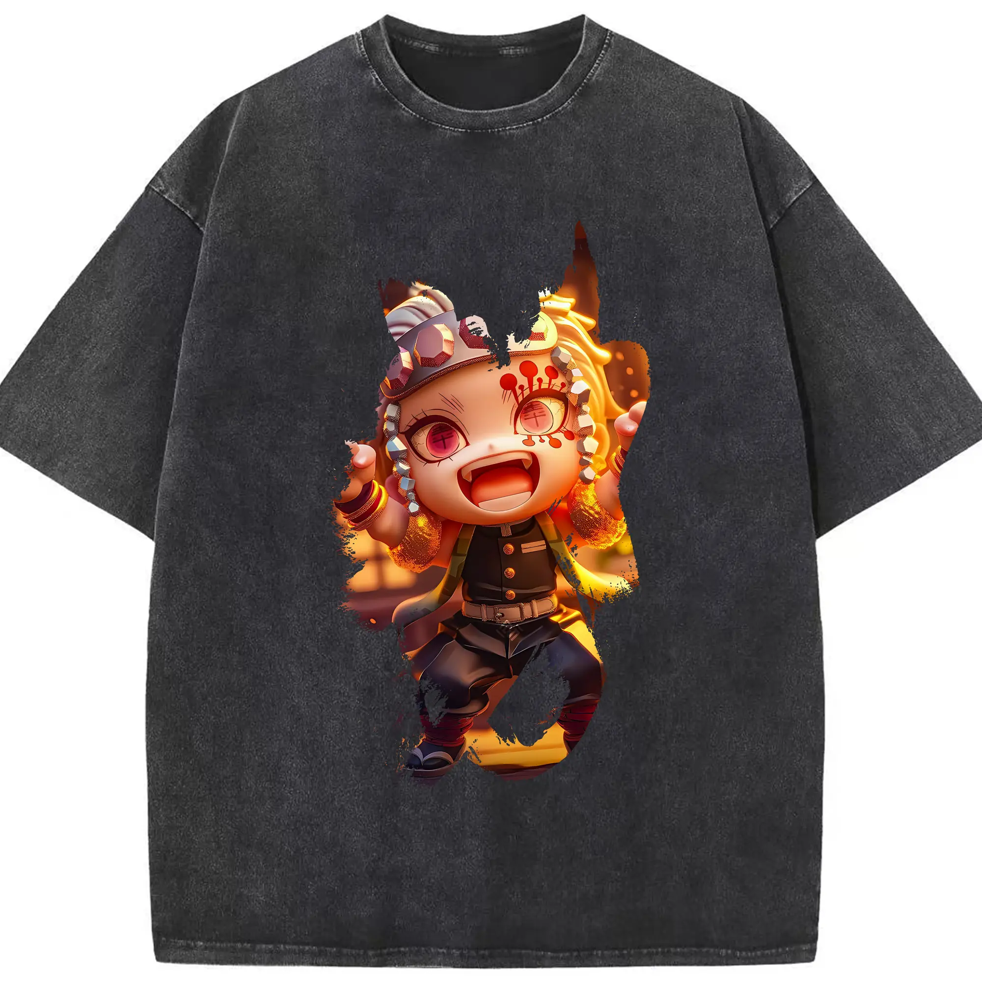 鬼滅の刃 グッズ,宇髄 天元 - 綿100％ ヴィンテージ風 半袖Tシャツ ・ フロントプリント ・ 柔らか肌触り ・ 通気性 快適 ・ スポーツ カジュアル 外出用