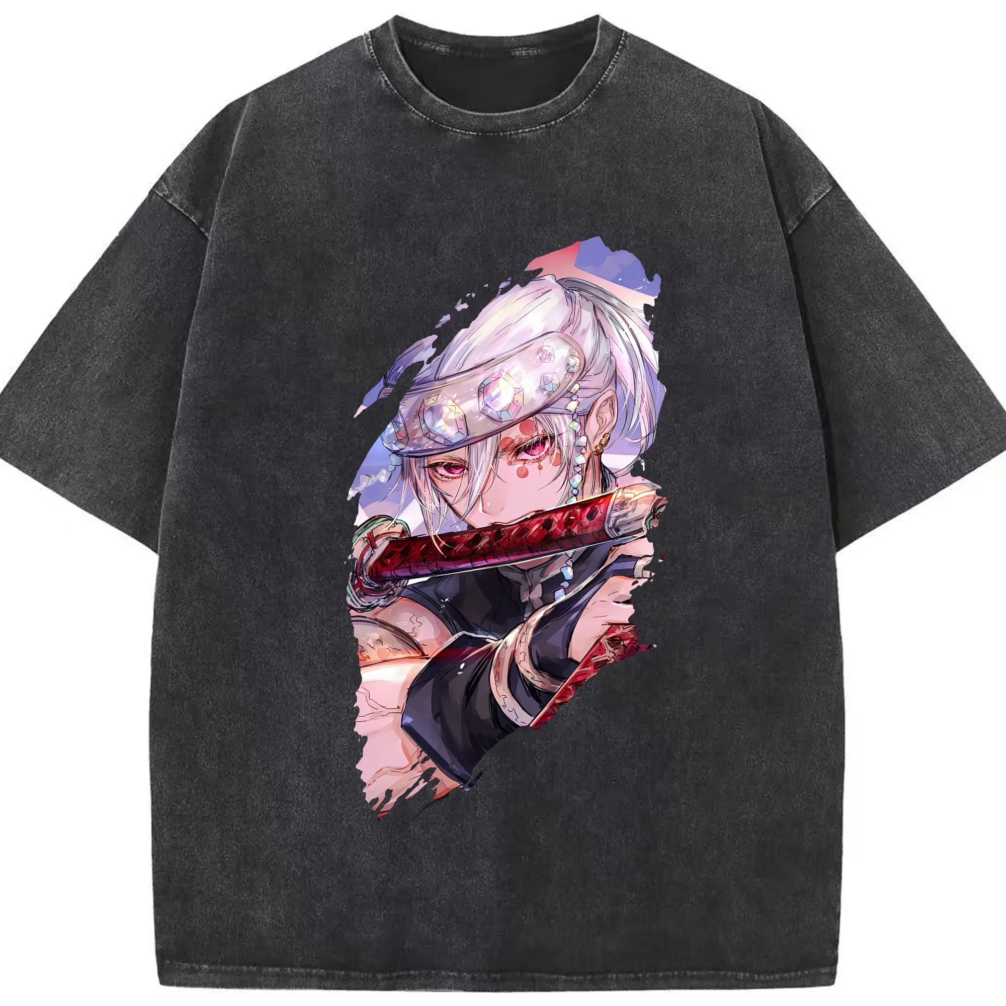 鬼滅の刃 グッズ,宇髄 天元 - 綿100％ ヴィンテージ風 半袖Tシャツ ・ フロントプリント ・ 柔らか肌触り ・ 通気性 快適 ・ スポーツ カジュアル 外出用