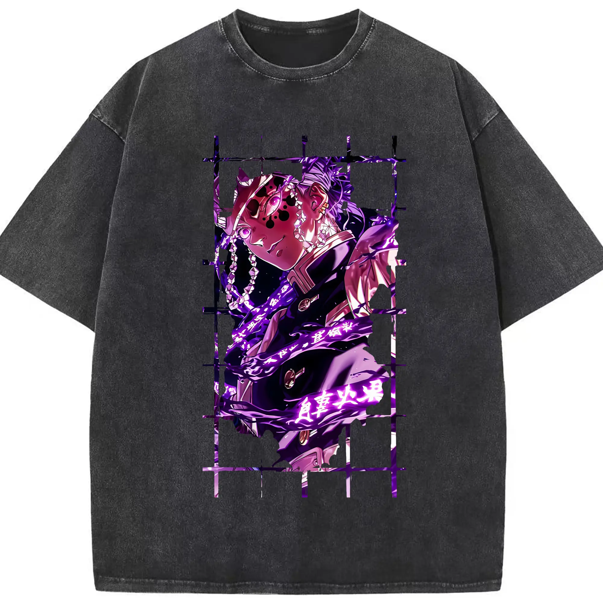 鬼滅の刃 グッズ,宇髄 天元 - 綿100％ ヴィンテージ風 半袖Tシャツ ・ フロントプリント ・ 柔らか肌触り ・ 通気性 快適 ・ スポーツ カジュアル 外出用