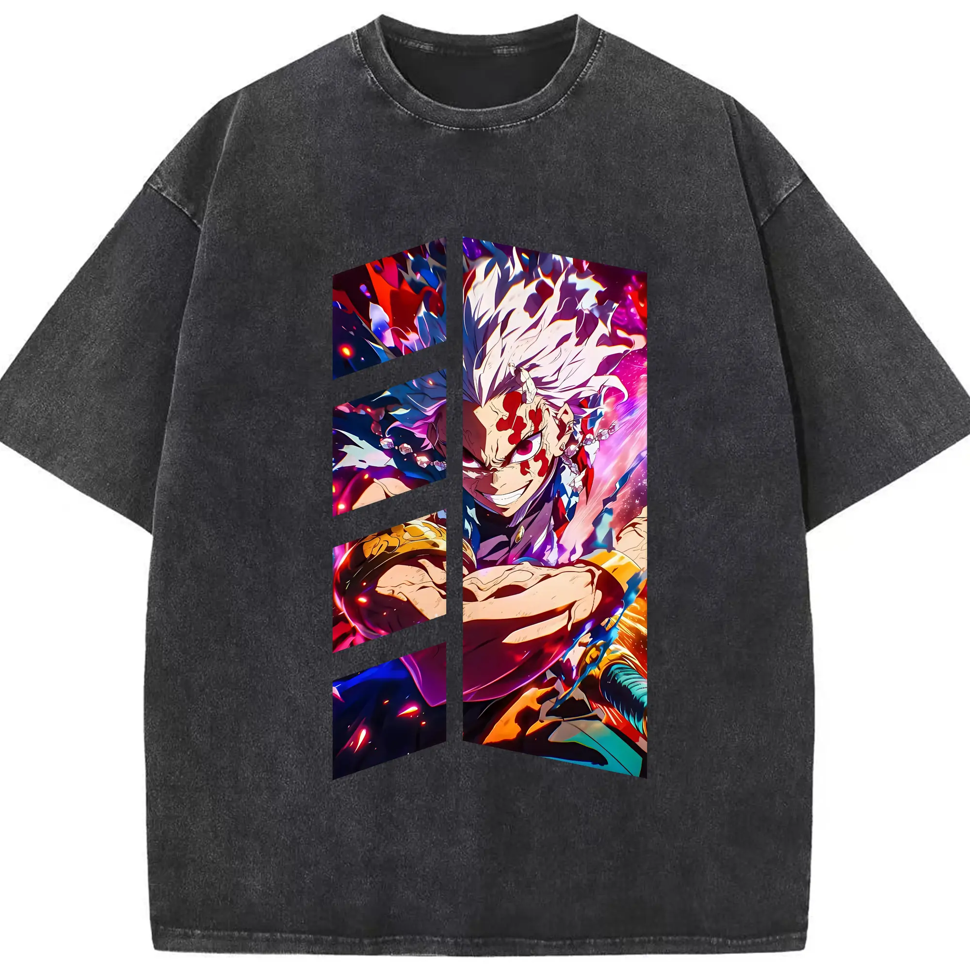 鬼滅の刃 グッズ,宇髄 天元 - 綿100％ ヴィンテージ風 半袖Tシャツ ・ フロントプリント ・ 柔らか肌触り ・ 通気性 快適 ・ スポーツ カジュアル 外出用