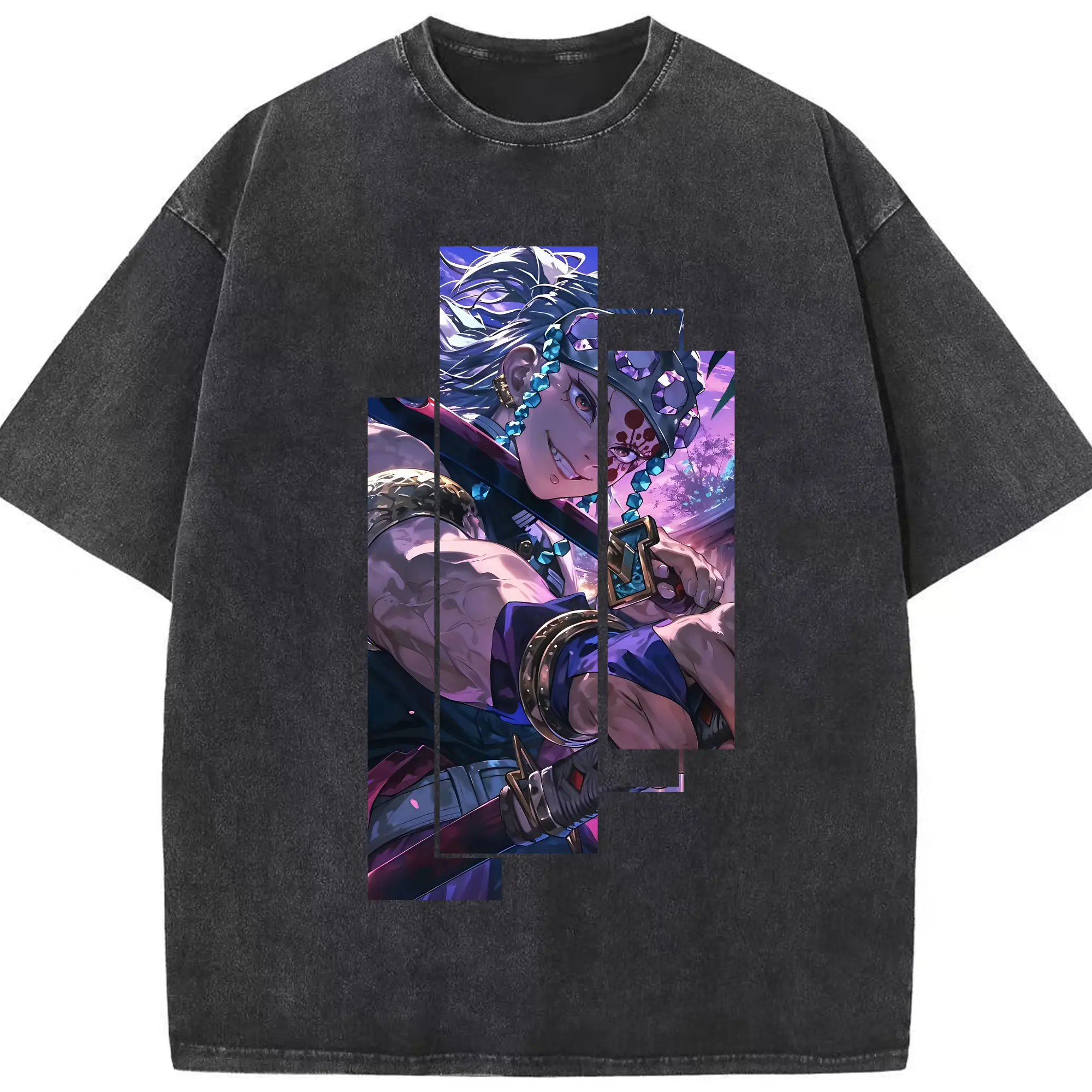 鬼滅の刃 グッズ,宇髄 天元 - 綿100％ ヴィンテージ風 半袖Tシャツ ・ フロントプリント ・ 柔らか肌触り ・ 通気性 快適 ・ スポーツ カジュアル 外出用