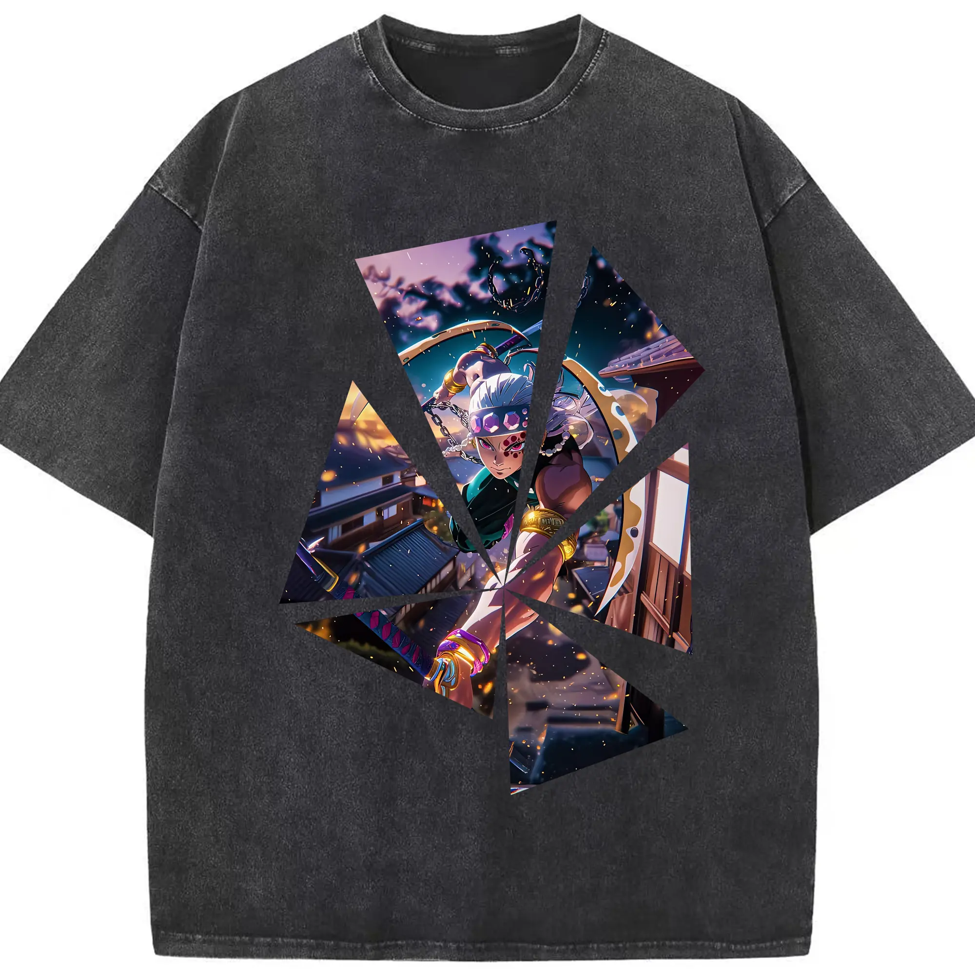 鬼滅の刃 グッズ,宇髄 天元 - 綿100％ ヴィンテージ風 半袖Tシャツ ・ フロントプリント ・ 柔らか肌触り ・ 通気性 快適 ・ スポーツ カジュアル 外出用