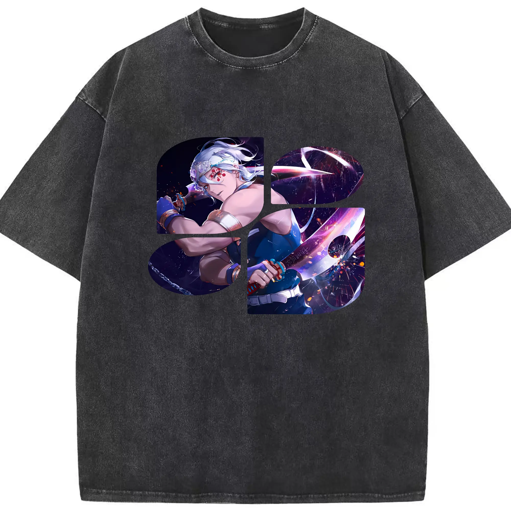 鬼滅の刃 グッズ,宇髄 天元 - 綿100％ ヴィンテージ風 半袖Tシャツ ・ フロントプリント ・ 柔らか肌触り ・ 通気性 快適 ・ スポーツ カジュアル 外出用