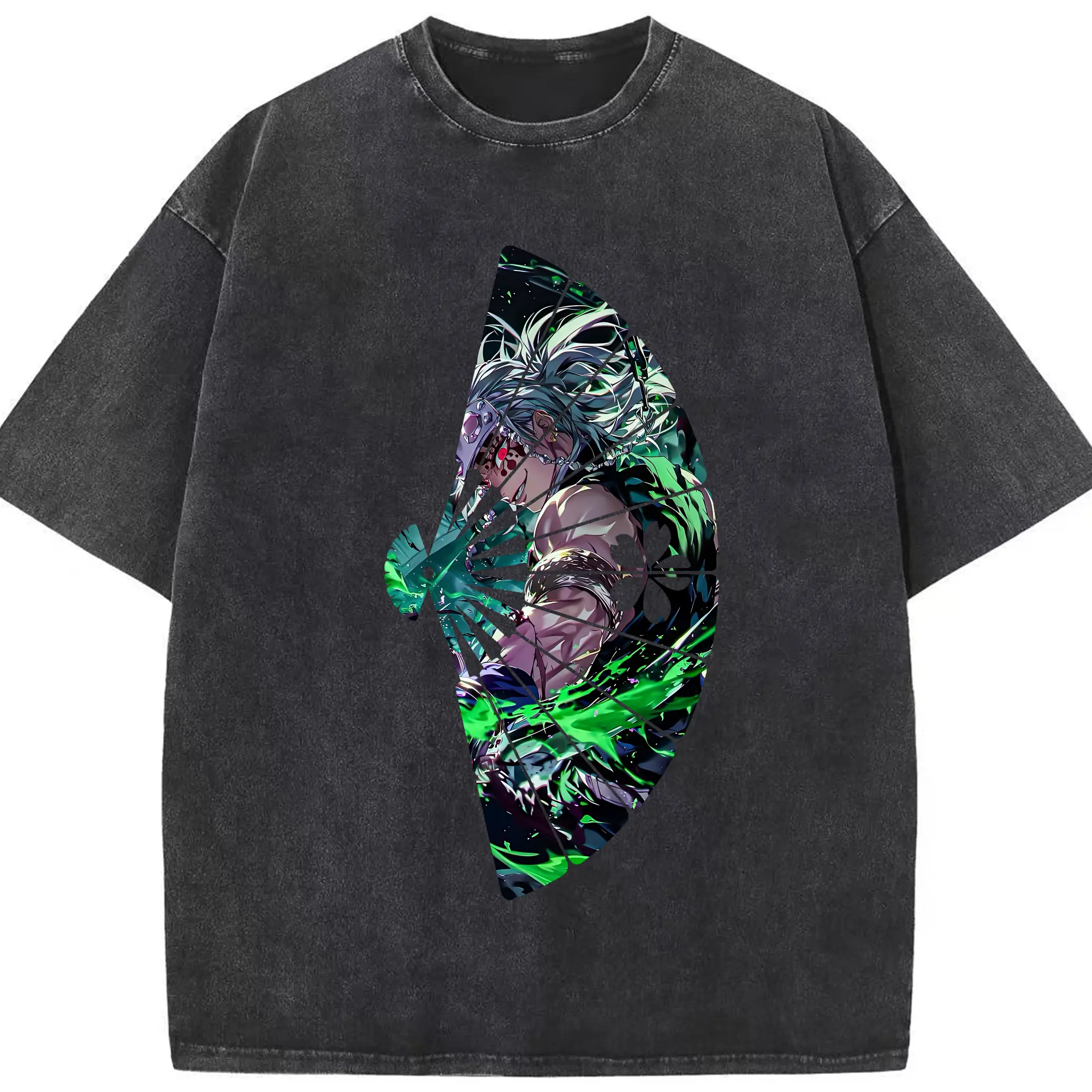 鬼滅の刃 グッズ,宇髄 天元 - 綿100％ ヴィンテージ風 半袖Tシャツ ・ フロントプリント ・ 柔らか肌触り ・ 通気性 快適 ・ スポーツ カジュアル 外出用