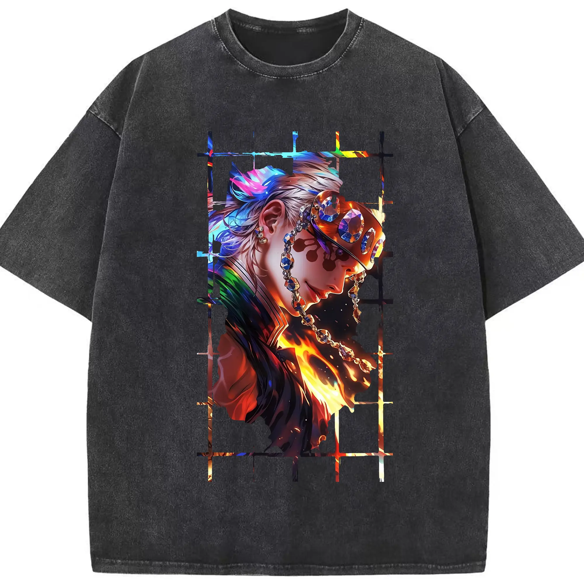 鬼滅の刃 グッズ,宇髄 天元 - 綿100％ ヴィンテージ風 半袖Tシャツ ・ フロントプリント ・ 柔らか肌触り ・ 通気性 快適 ・ スポーツ カジュアル 外出用