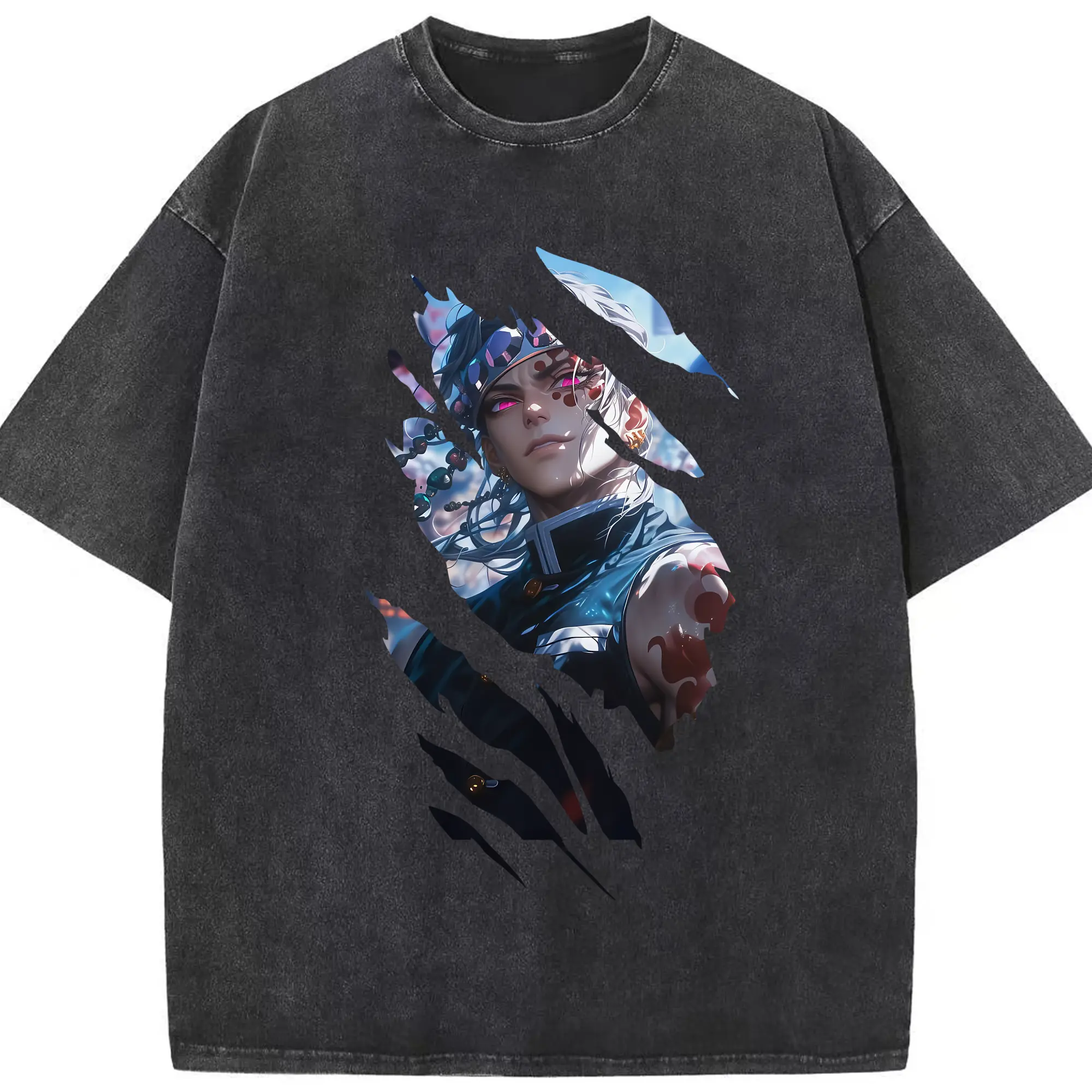 鬼滅の刃 グッズ,宇髄 天元 - 綿100％ ヴィンテージ風 半袖Tシャツ ・ フロントプリント ・ 柔らか肌触り ・ 通気性 快適 ・ スポーツ カジュアル 外出用