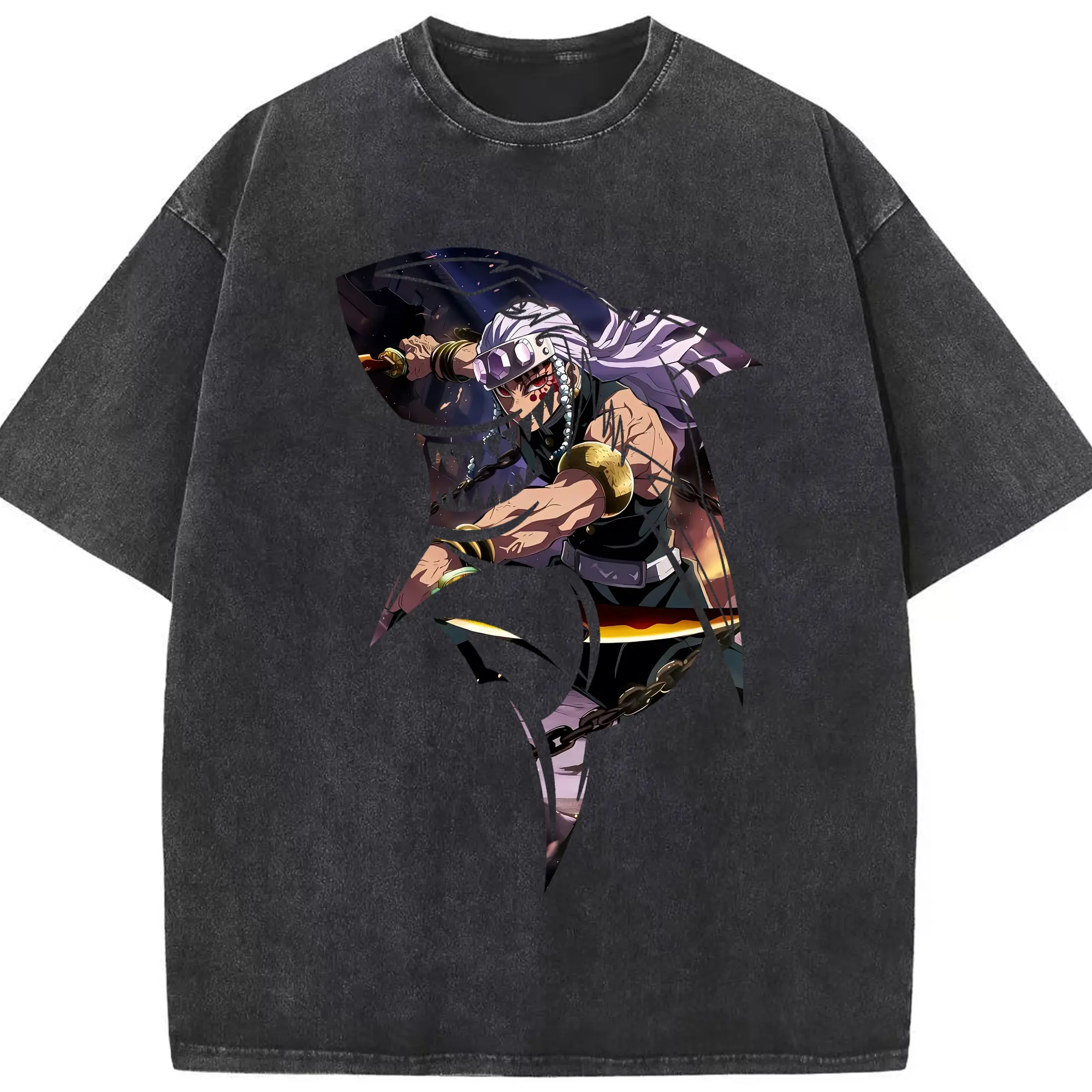 鬼滅の刃 グッズ,宇髄 天元 - 綿100％ ヴィンテージ風 半袖Tシャツ ・ フロントプリント ・ 柔らか肌触り ・ 通気性 快適 ・ スポーツ カジュアル 外出用