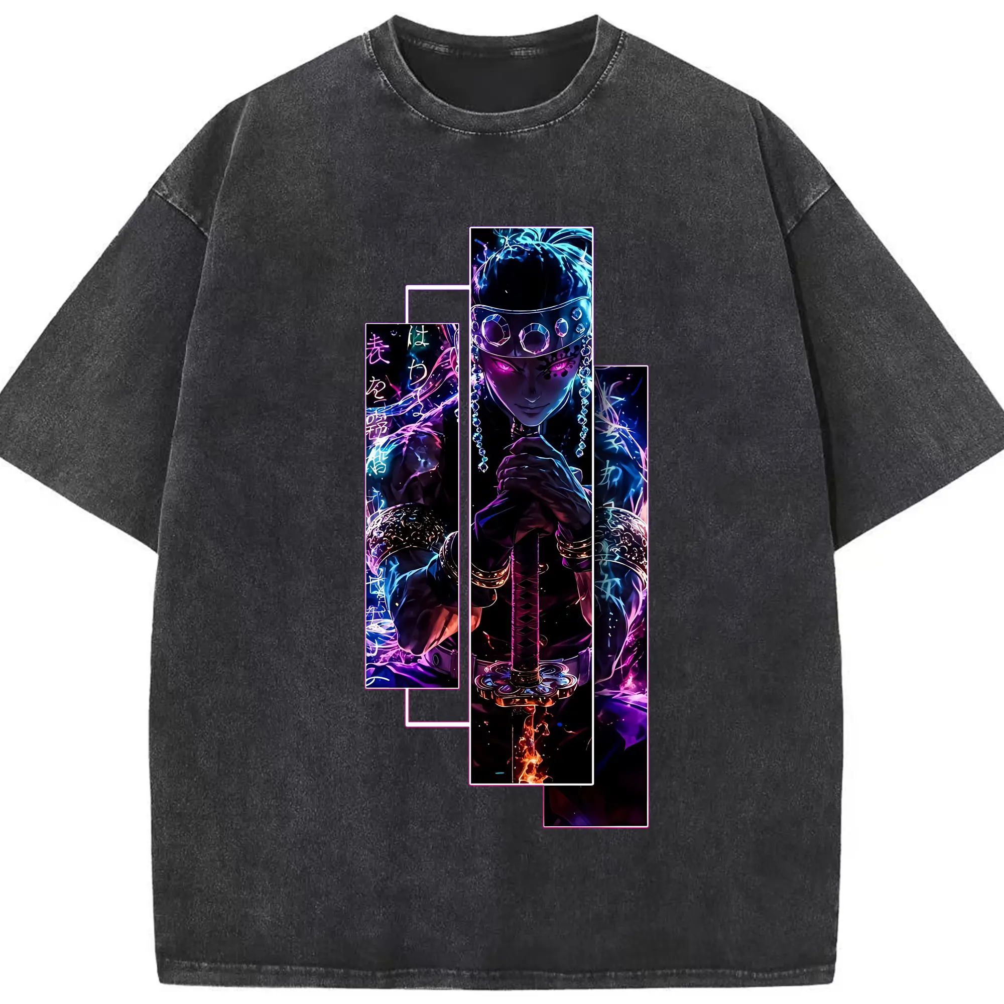 鬼滅の刃 グッズ,宇髄 天元 - 綿100％ ヴィンテージ風 半袖Tシャツ ・ フロントプリント ・ 柔らか肌触り ・ 通気性 快適 ・ スポーツ カジュアル 外出用