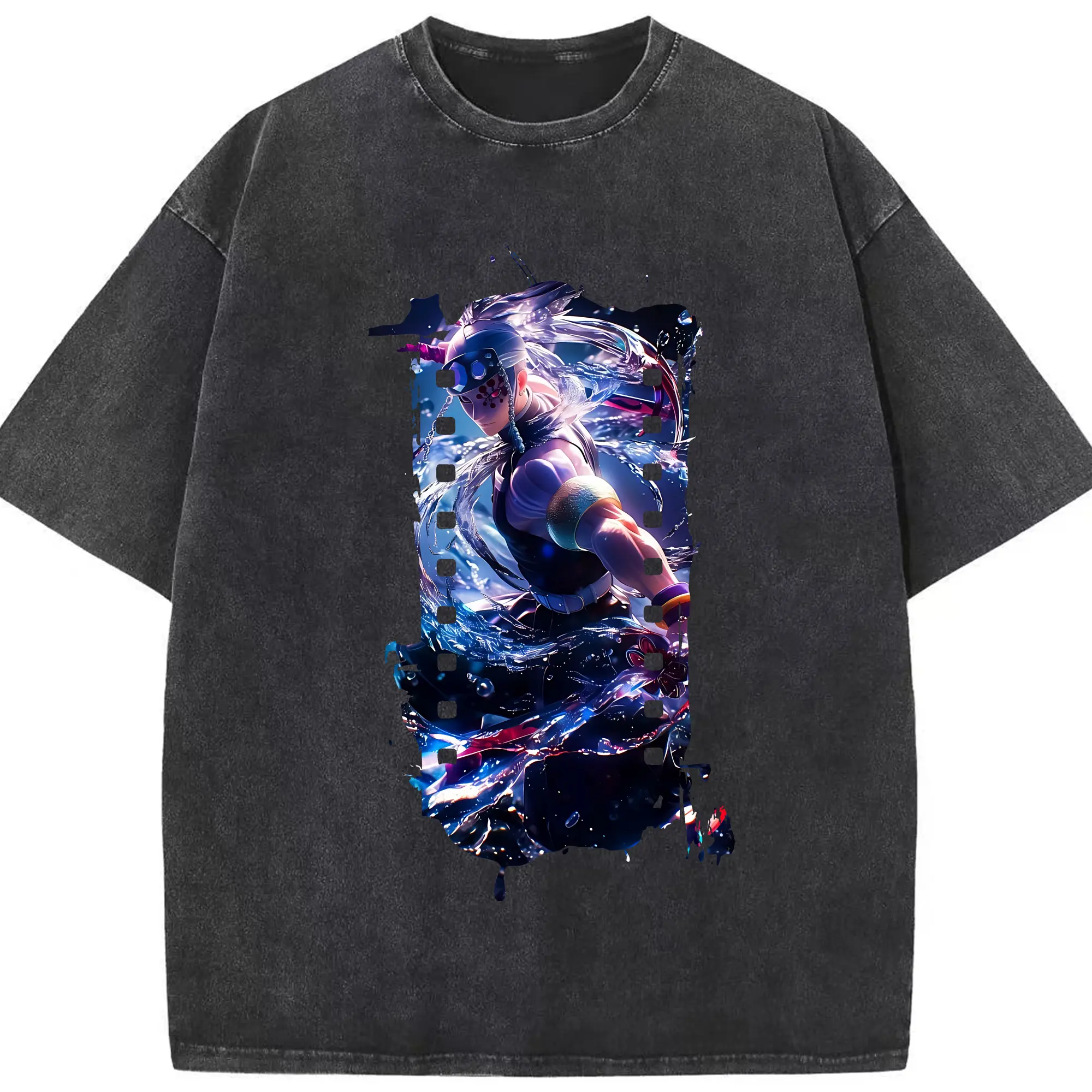 鬼滅の刃 グッズ,宇髄 天元 - 綿100％ ヴィンテージ風 半袖Tシャツ ・ フロントプリント ・ 柔らか肌触り ・ 通気性 快適 ・ スポーツ カジュアル 外出用