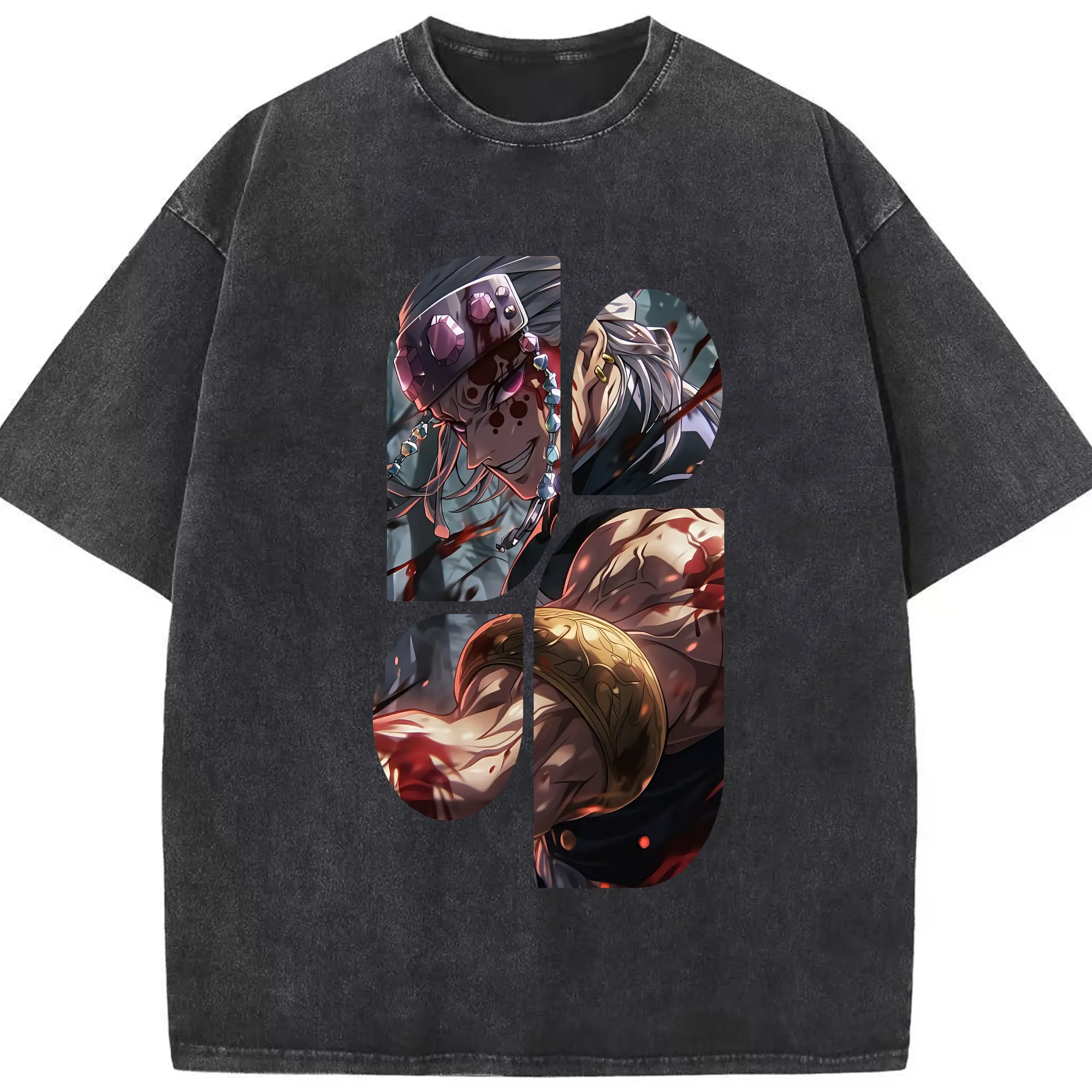 鬼滅の刃 グッズ,宇髄 天元 - 綿100％ ヴィンテージ風 半袖Tシャツ ・ フロントプリント ・ 柔らか肌触り ・ 通気性 快適 ・ スポーツ カジュアル 外出用