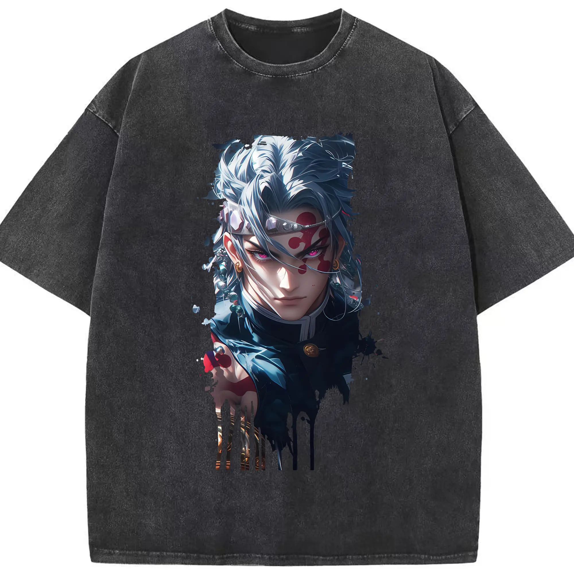 鬼滅の刃 グッズ,宇髄 天元 - 綿100％ ヴィンテージ風 半袖Tシャツ ・ フロントプリント ・ 柔らか肌触り ・ 通気性 快適 ・ スポーツ カジュアル 外出用