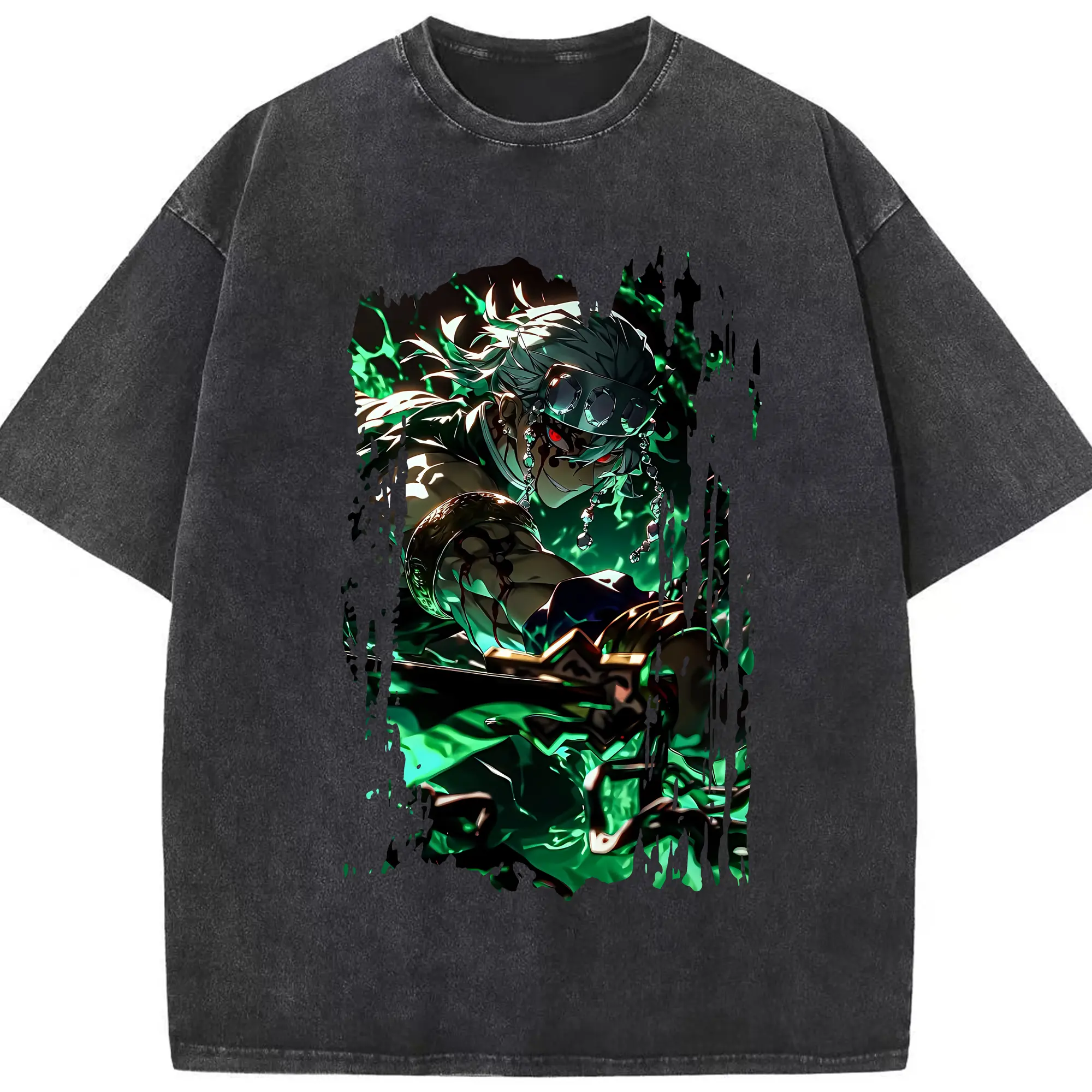 鬼滅の刃 グッズ,宇髄 天元 - 綿100％ ヴィンテージ風 半袖Tシャツ ・ フロントプリント ・ 柔らか肌触り ・ 通気性 快適 ・ スポーツ カジュアル 外出用