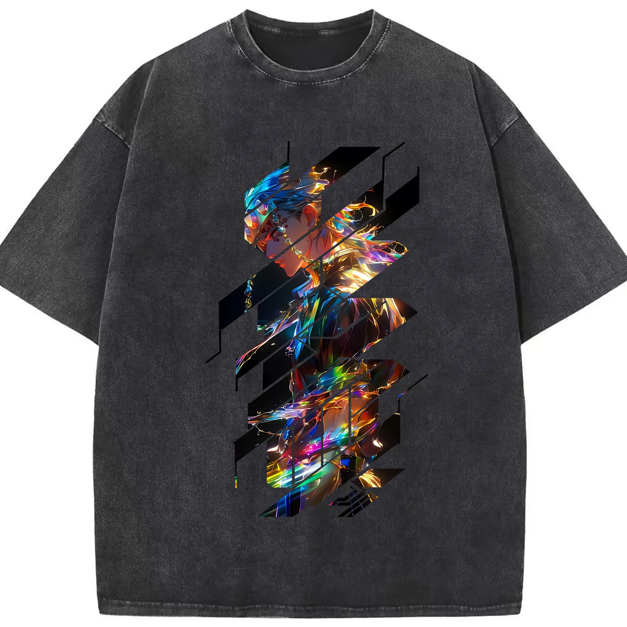 鬼滅の刃 グッズ,宇髄 天元 - 綿100％ ヴィンテージ風 半袖Tシャツ ・ フロントプリント ・ 柔らか肌触り ・ 通気性 快適 ・ スポーツ カジュアル 外出用