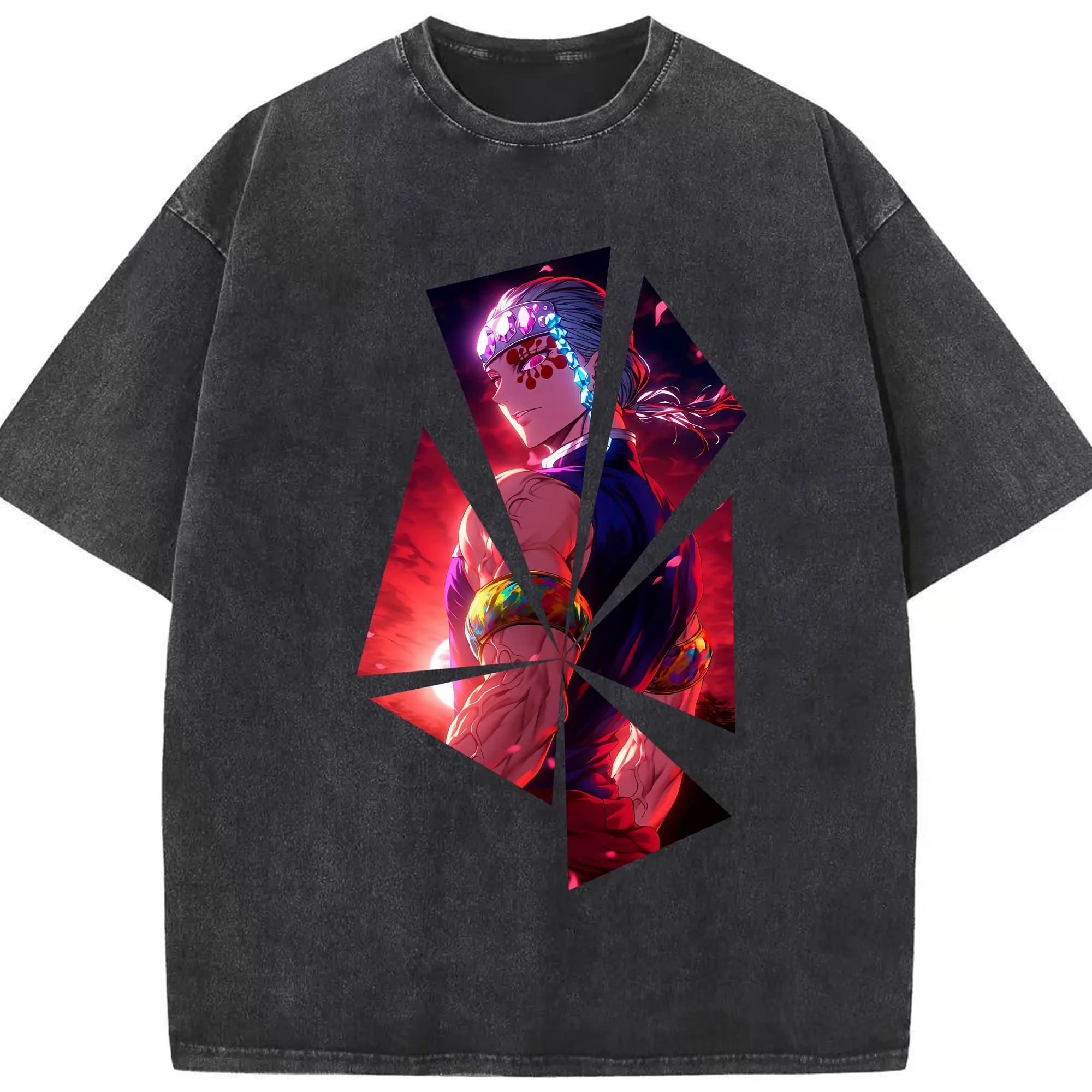 鬼滅の刃 グッズ,宇髄 天元 - 綿100％ ヴィンテージ風 半袖Tシャツ ・ フロントプリント ・ 柔らか肌触り ・ 通気性 快適 ・ スポーツ カジュアル 外出用