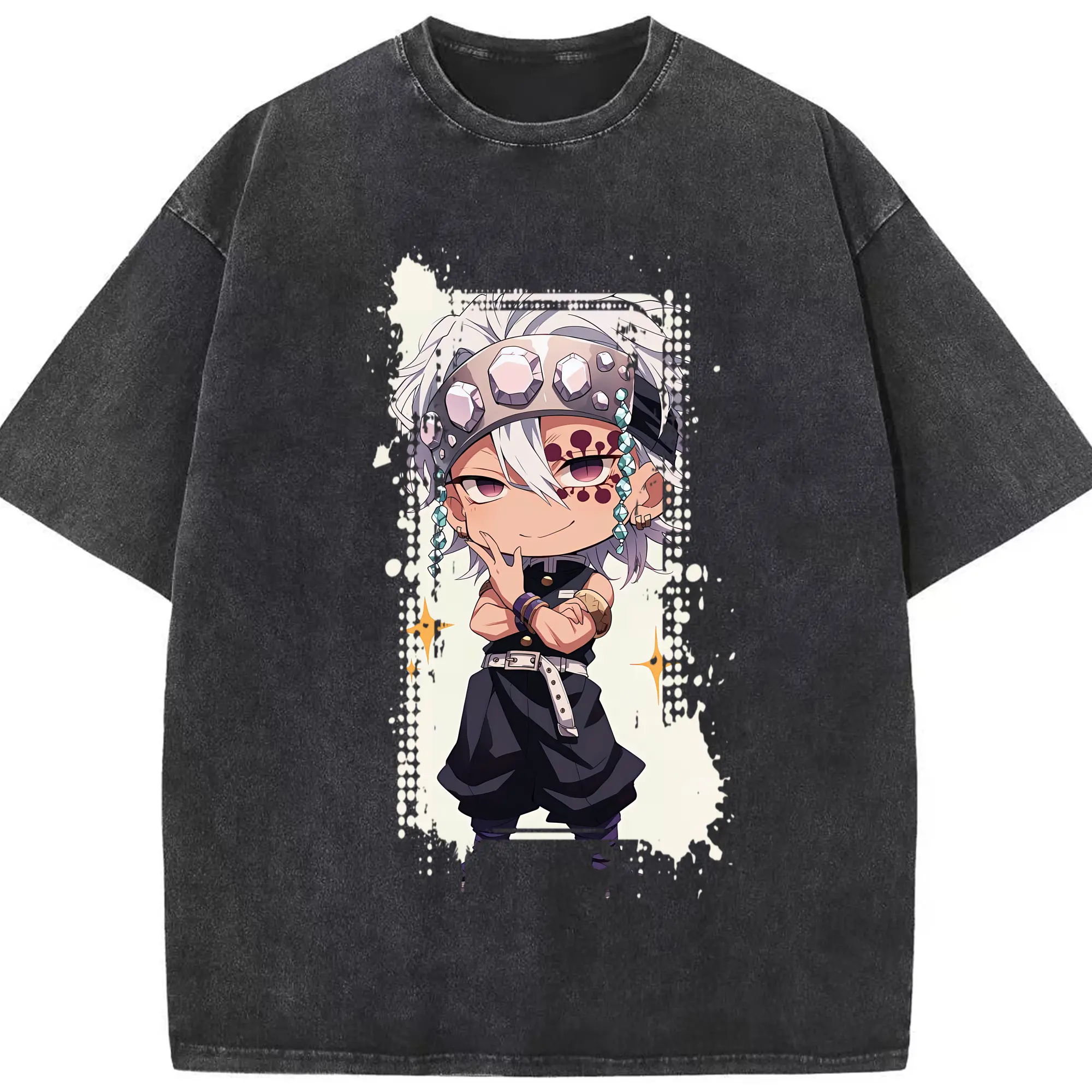 鬼滅の刃 グッズ,宇髄 天元 - 綿100％ ヴィンテージ風 半袖Tシャツ ・ フロントプリント ・ 柔らか肌触り ・ 通気性 快適 ・ スポーツ カジュアル 外出用