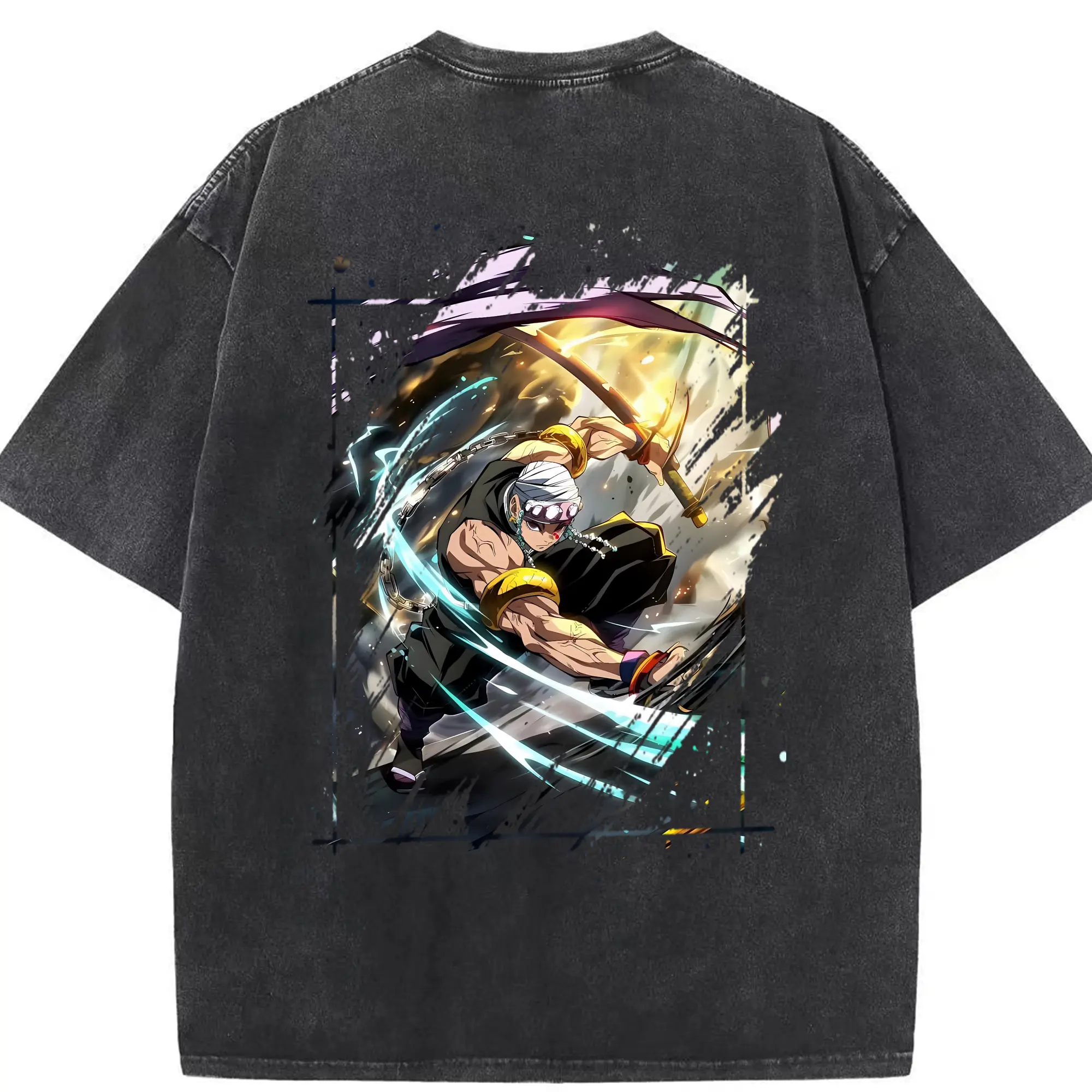 鬼滅の刃 グッズ,宇髄 天元 - 綿100％ ヴィンテージ風 半袖Tシャツ ・ 背面プリント ・ 柔らか肌触り ・ 通気性 快適 ・ スポーツ カジュアル 外出用