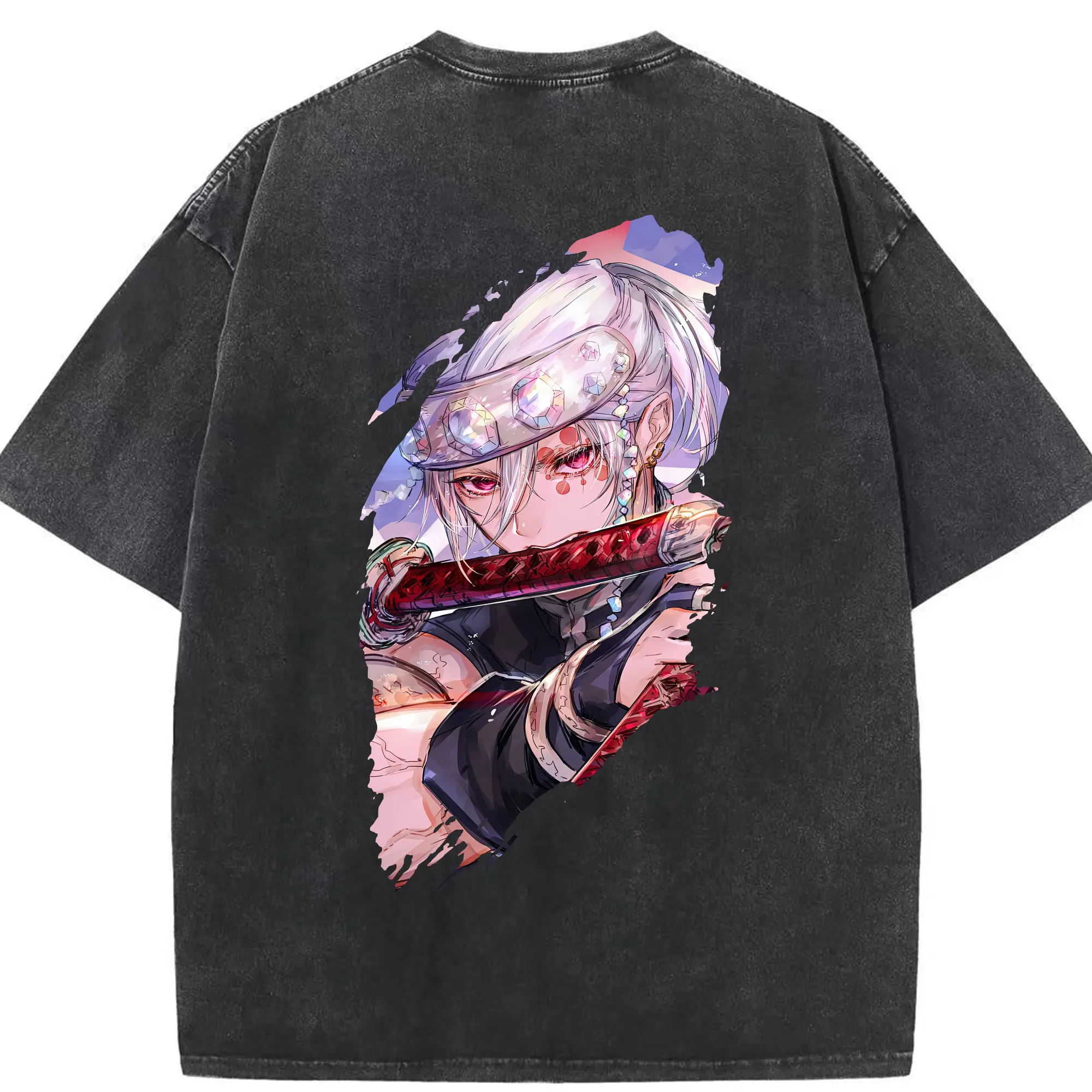 鬼滅の刃 グッズ,宇髄 天元 - 綿100％ ヴィンテージ風 半袖Tシャツ ・ 背面プリント ・ 柔らか肌触り ・ 通気性 快適 ・ スポーツ カジュアル 外出用