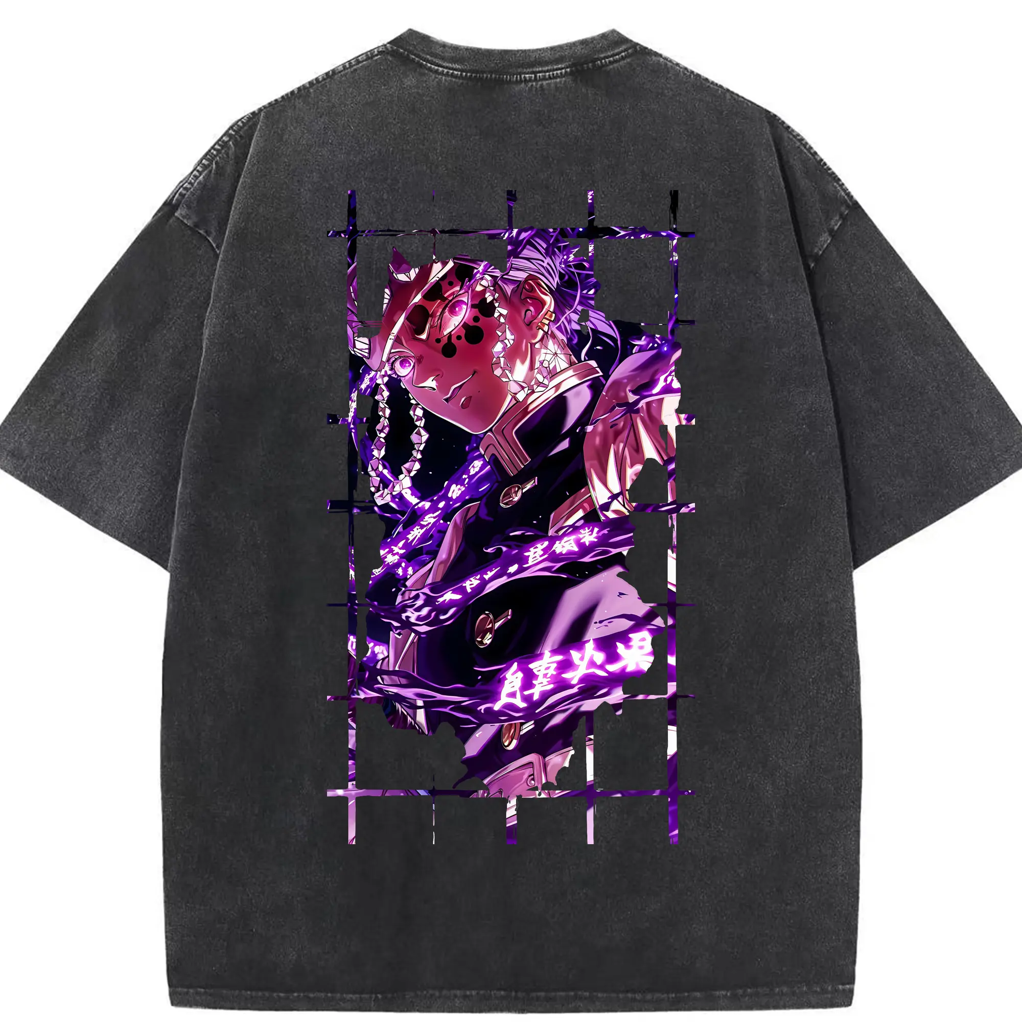 鬼滅の刃 グッズ,宇髄 天元 - 綿100％ ヴィンテージ風 半袖Tシャツ ・ 背面プリント ・ 柔らか肌触り ・ 通気性 快適 ・ スポーツ カジュアル 外出用