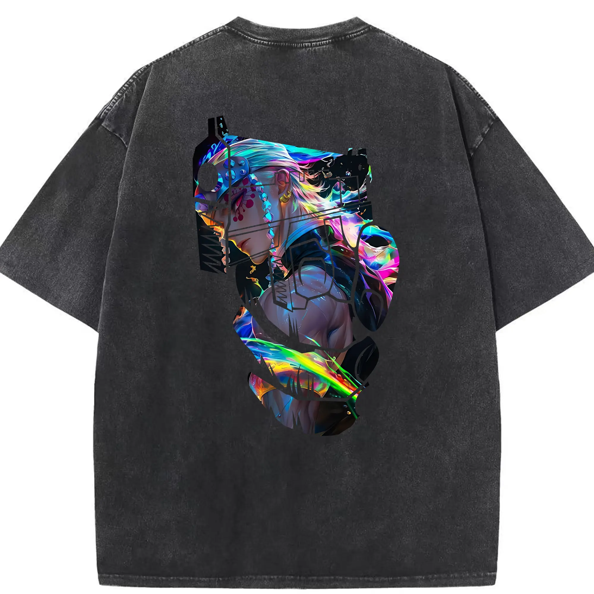 鬼滅の刃 グッズ,宇髄 天元 - 綿100％ ヴィンテージ風 半袖Tシャツ ・ 背面プリント ・ 柔らか肌触り ・ 通気性 快適 ・ スポーツ カジュアル 外出用