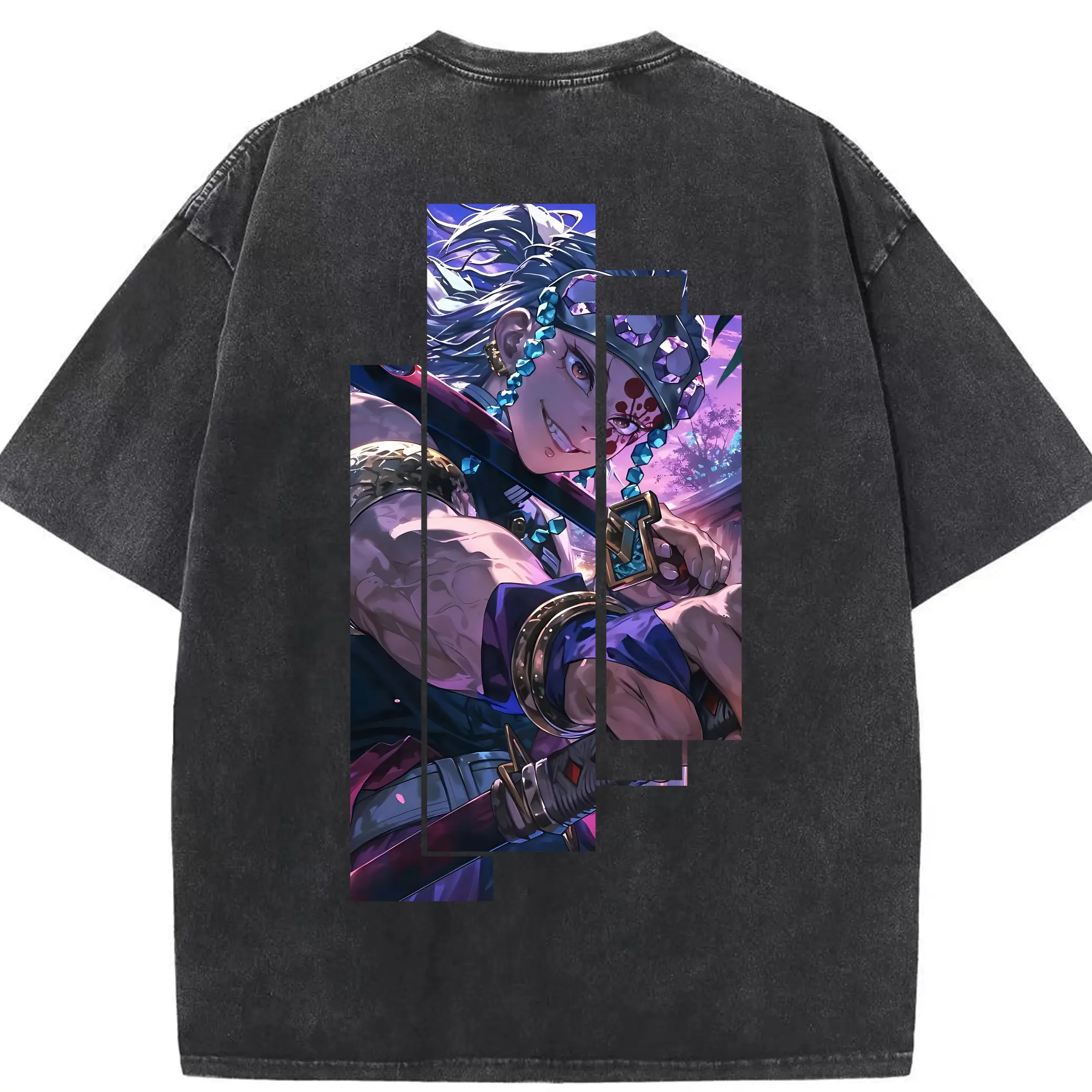 鬼滅の刃 グッズ,宇髄 天元 - 綿100％ ヴィンテージ風 半袖Tシャツ ・ 背面プリント ・ 柔らか肌触り ・ 通気性 快適 ・ スポーツ カジュアル 外出用