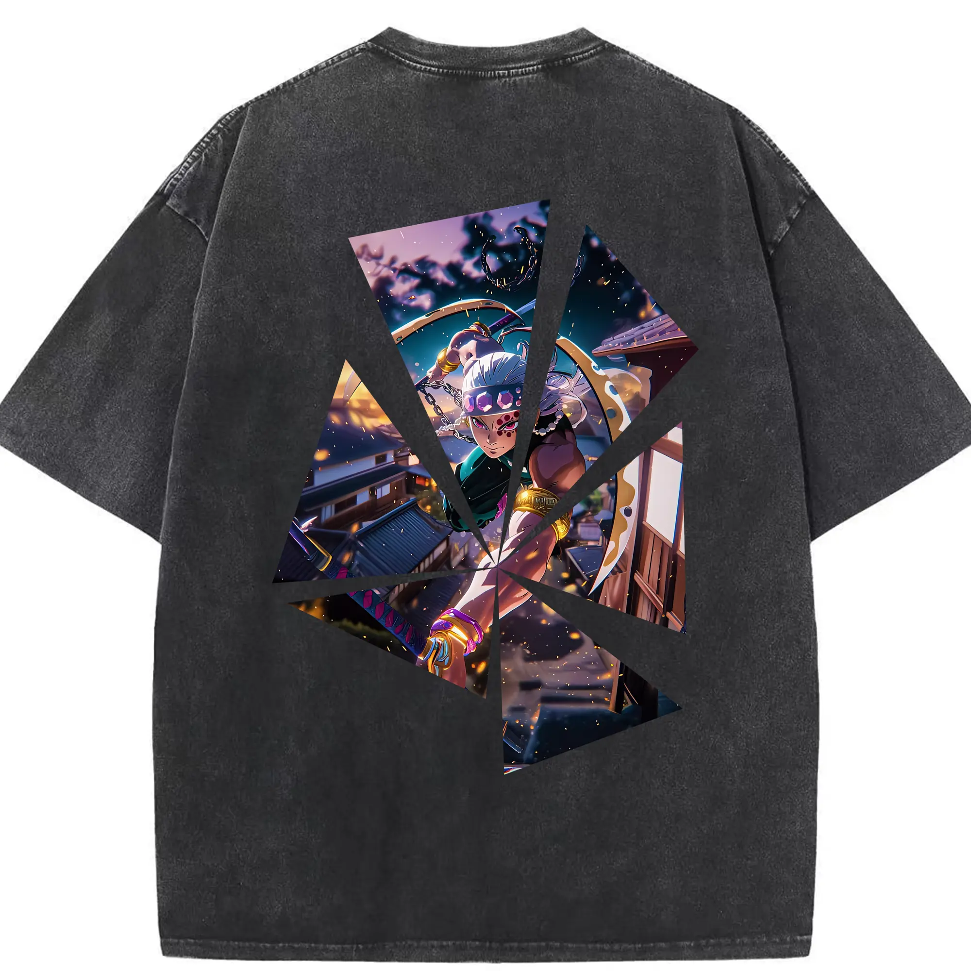 鬼滅の刃 グッズ,宇髄 天元 - 綿100％ ヴィンテージ風 半袖Tシャツ ・ 背面プリント ・ 柔らか肌触り ・ 通気性 快適 ・ スポーツ カジュアル 外出用