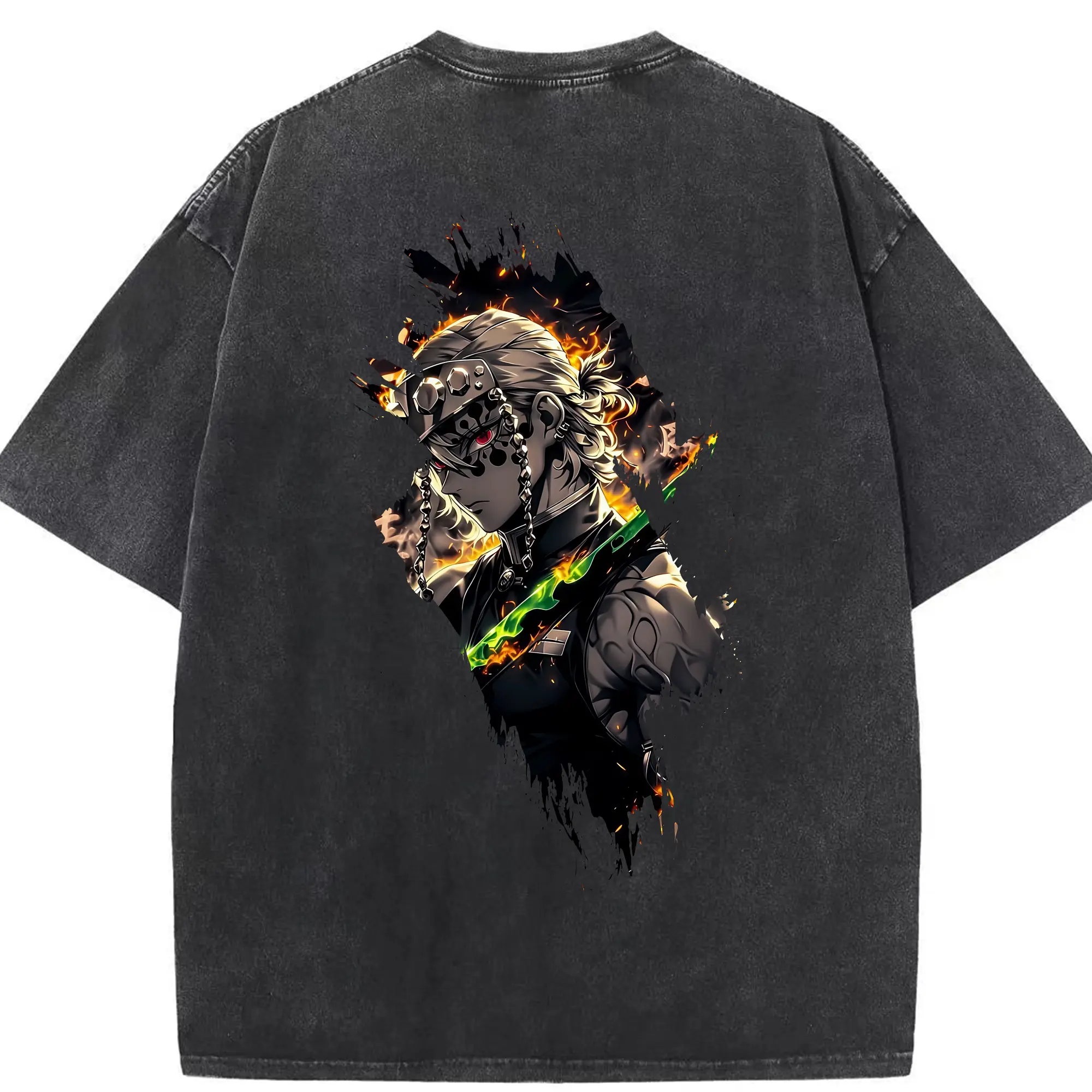 鬼滅の刃 グッズ,宇髄 天元 - 綿100％ ヴィンテージ風 半袖Tシャツ ・ 背面プリント ・ 柔らか肌触り ・ 通気性 快適 ・ スポーツ カジュアル 外出用