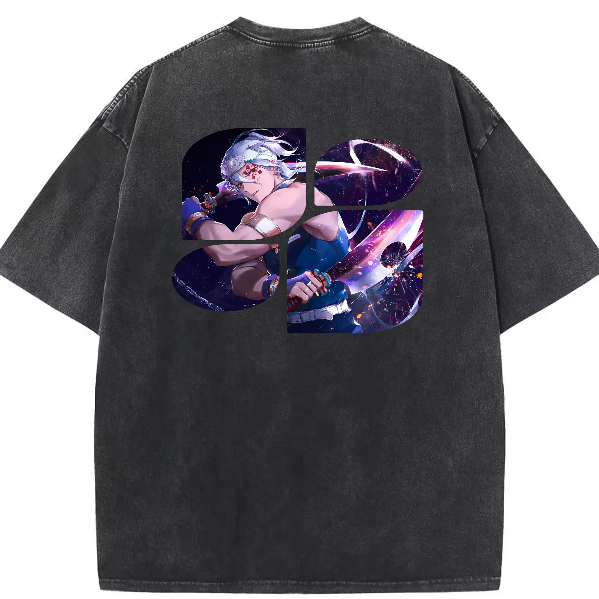 鬼滅の刃 グッズ,宇髄 天元 - 綿100％ ヴィンテージ風 半袖Tシャツ ・ 背面プリント ・ 柔らか肌触り ・ 通気性 快適 ・ スポーツ カジュアル 外出用